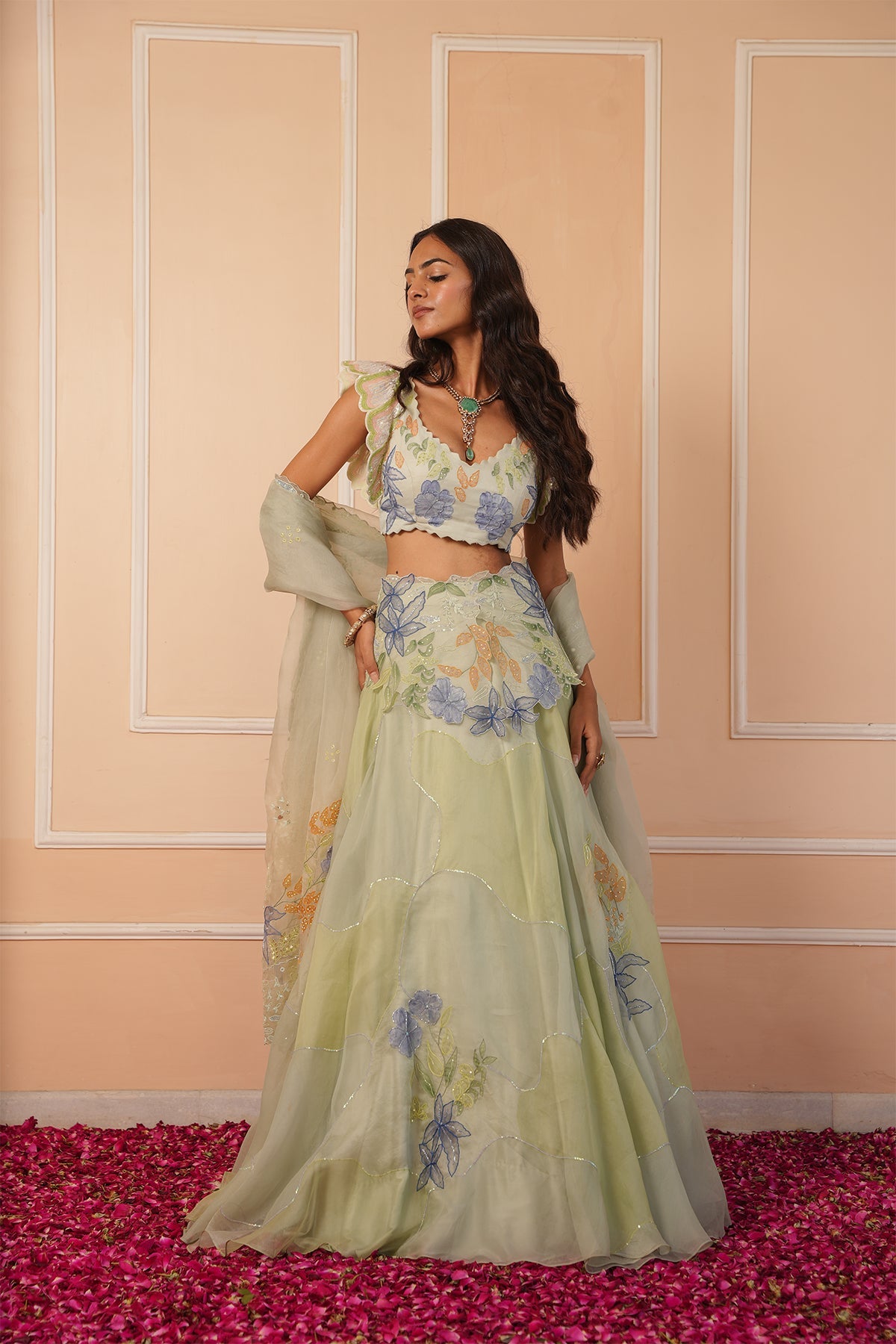 Sariyah Handpainted Green Lehenga