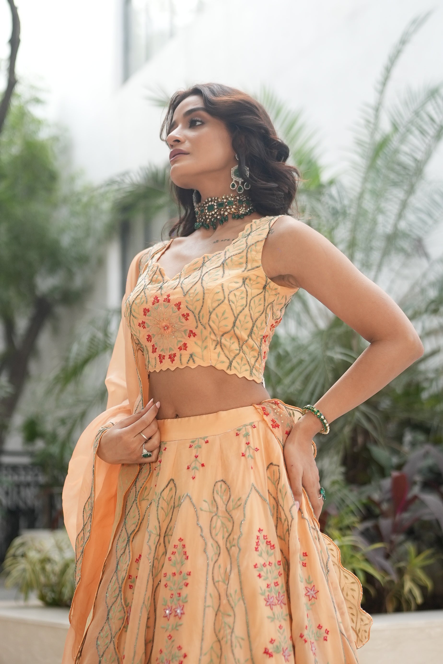 Ember Sunset Glow Embroidered Lehenga Set With Cutdana & Sequins