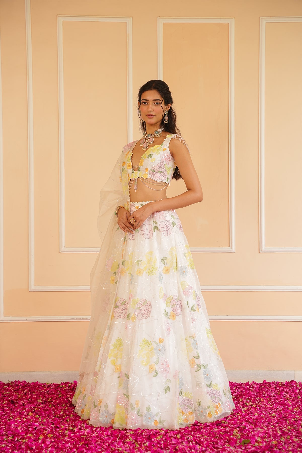 Avira Hand Embroidered Ivory Lehenga