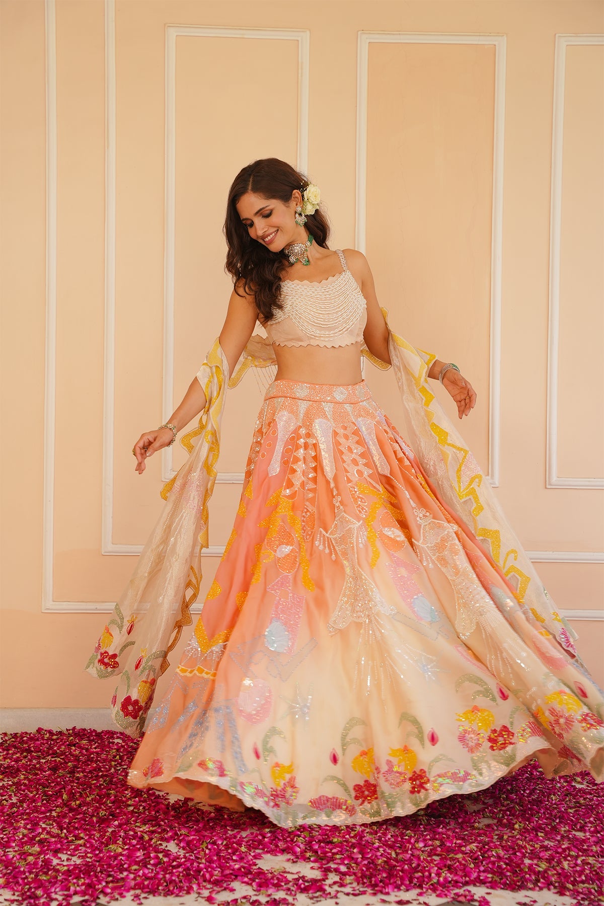 Rumi Handpainted Orange Lehenga