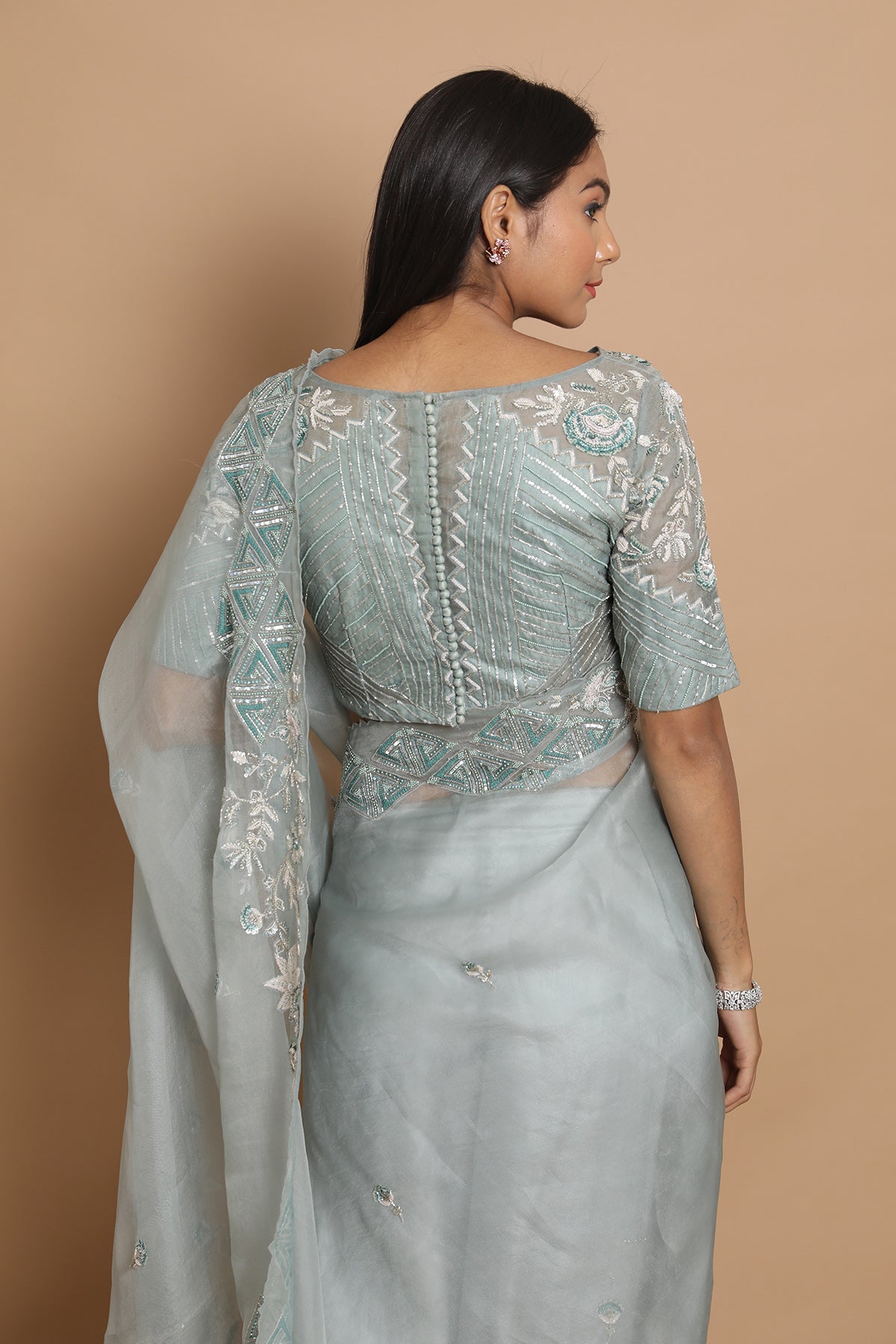 Teal Blue Organza Saree