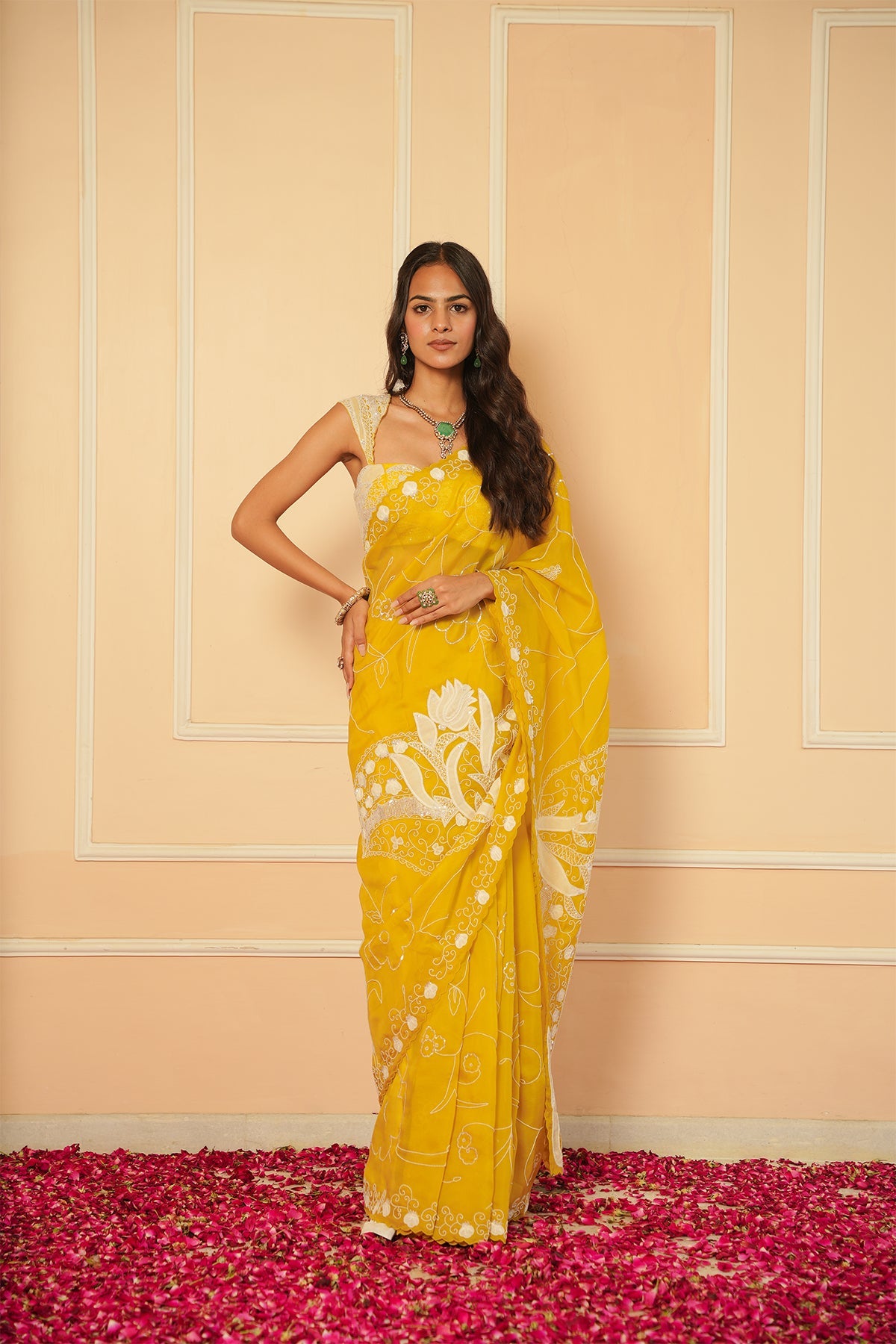 Aya Chiffon Yellow Saree