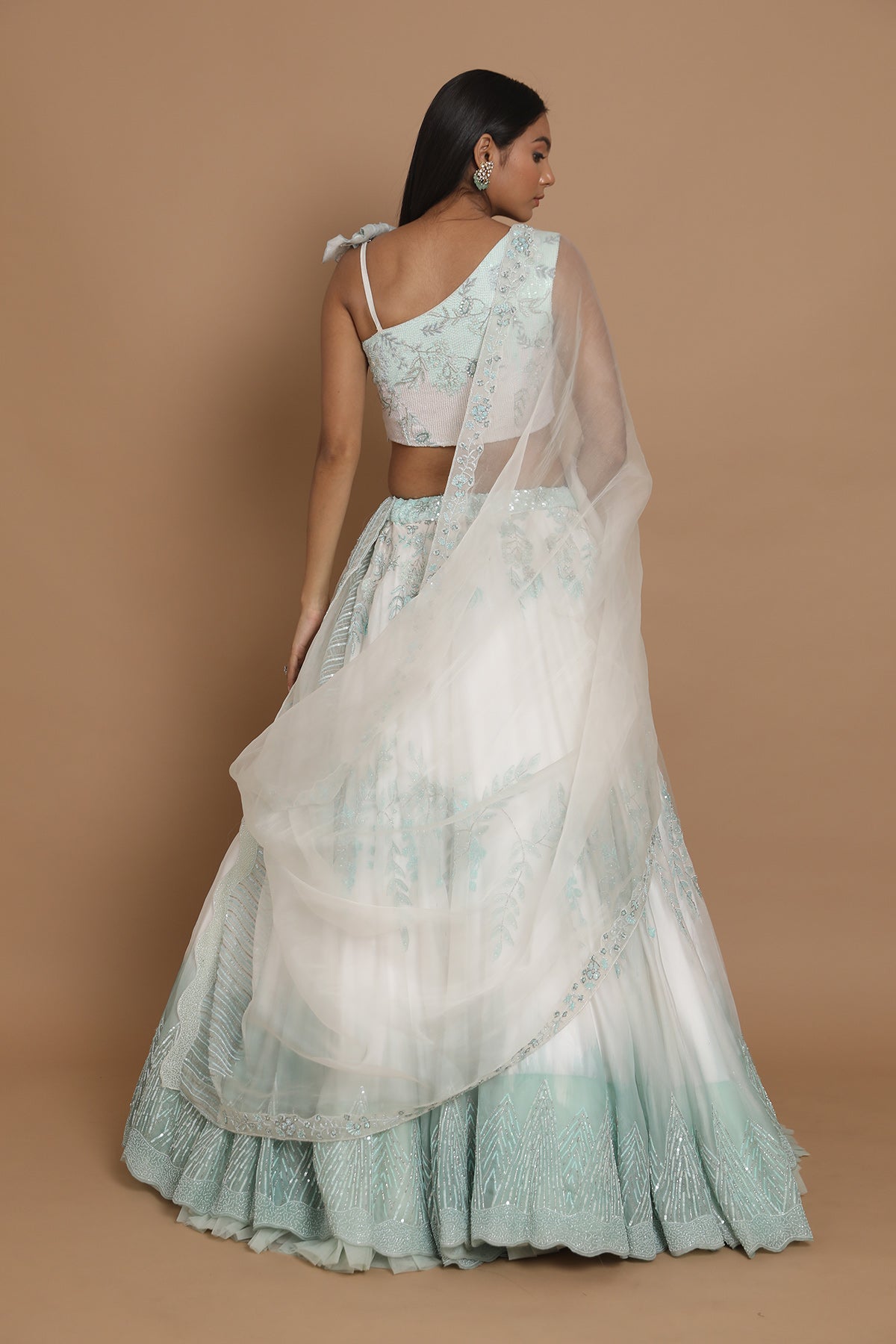 Assymetrical Blouse With Dual Tone Lehenga