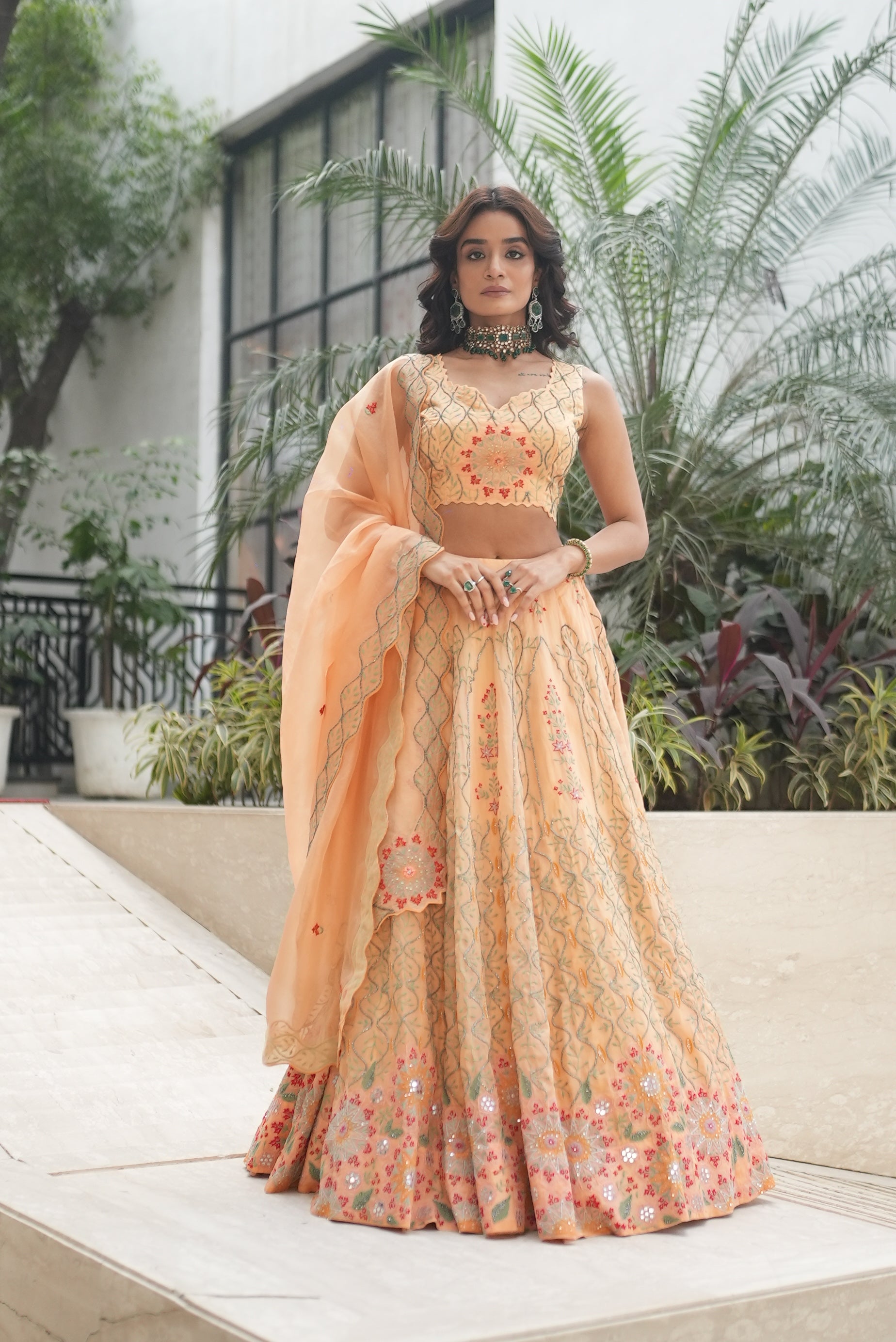 Ember Sunset Glow Embroidered Lehenga Set With Cutdana & Sequins