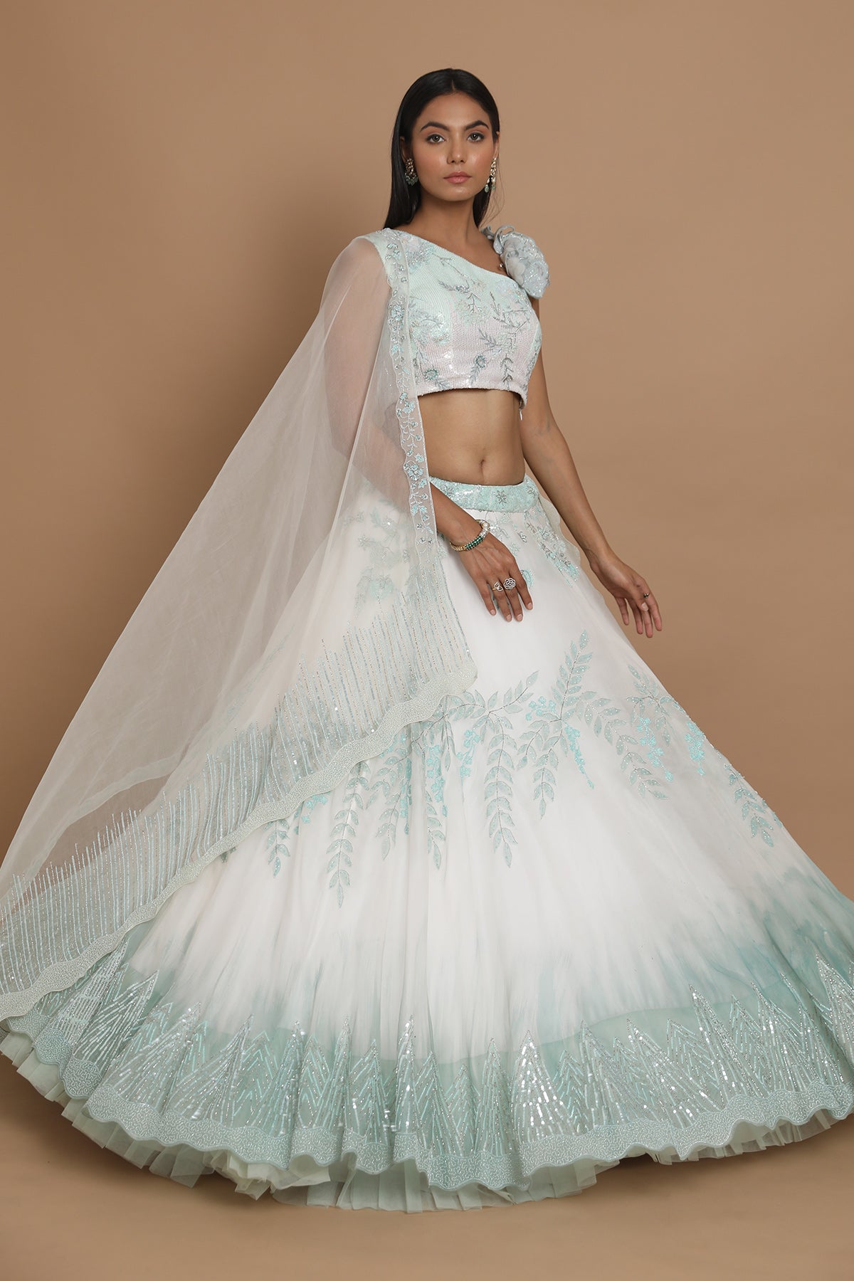 Assymetrical Blouse With Dual Tone Lehenga