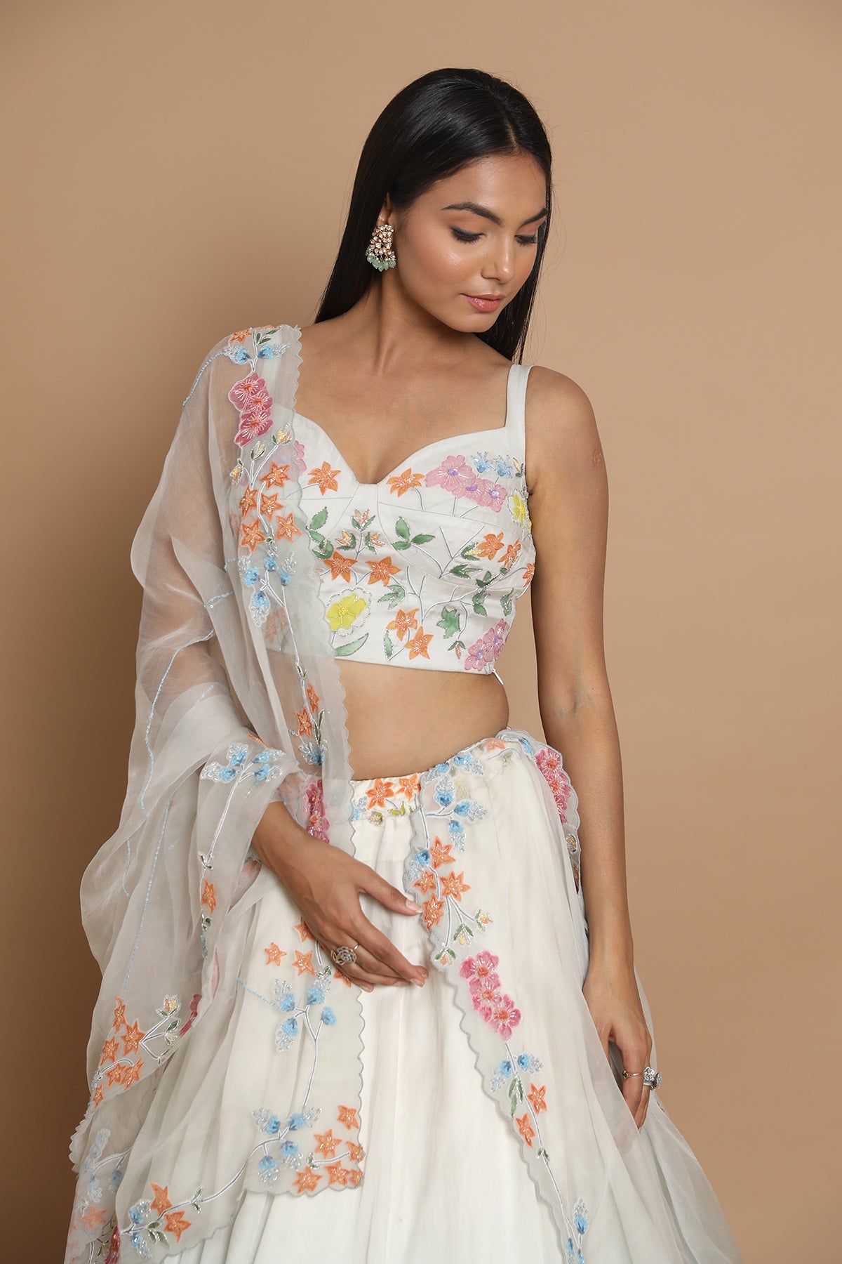 Dual Tone Light Embroided Lehenga With Bustier