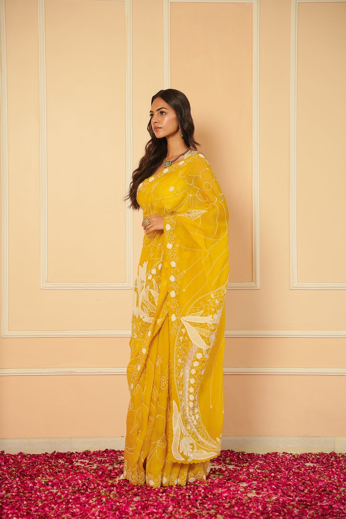 Aya Chiffon Yellow Saree