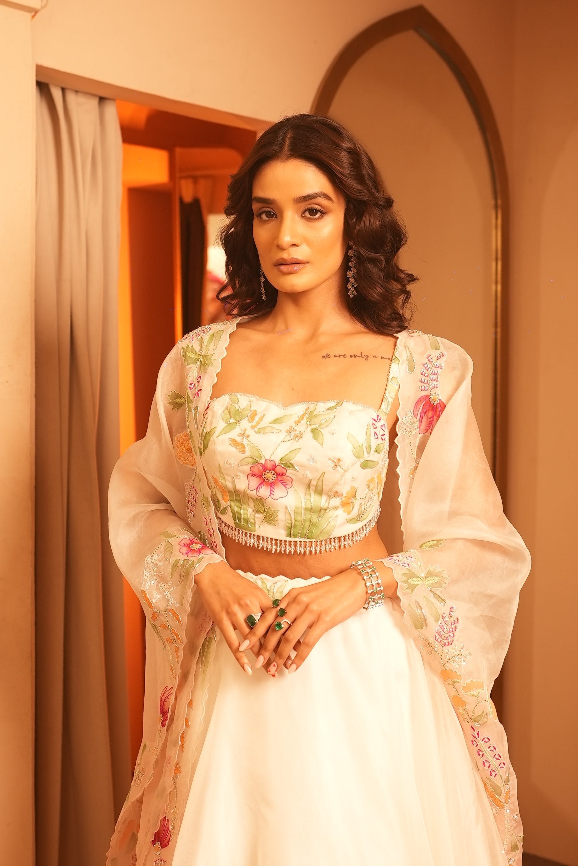 Jasmine Ivory Cape Set Hand-Painted With Intricate Floral Designs