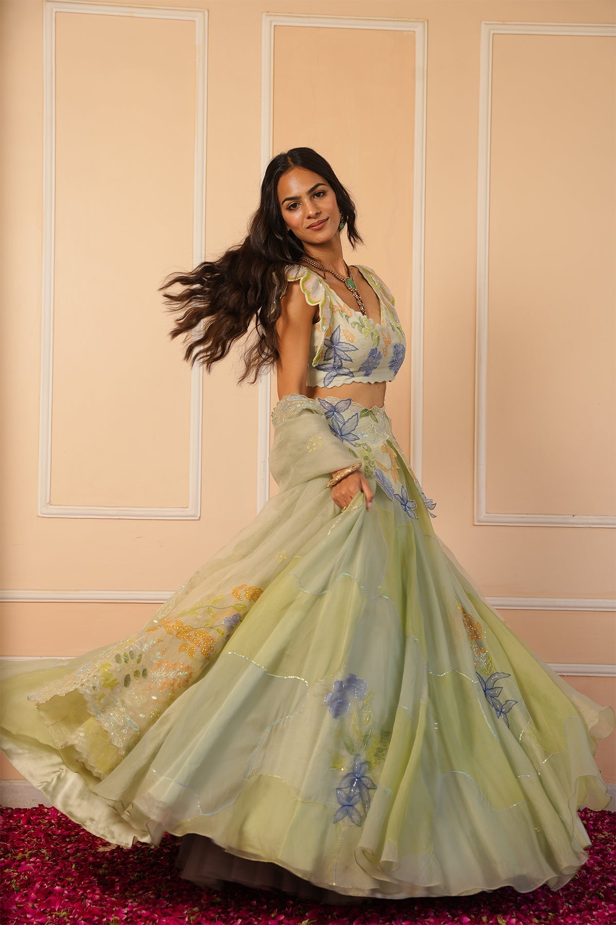 Sariyah Handpainted Green Lehenga