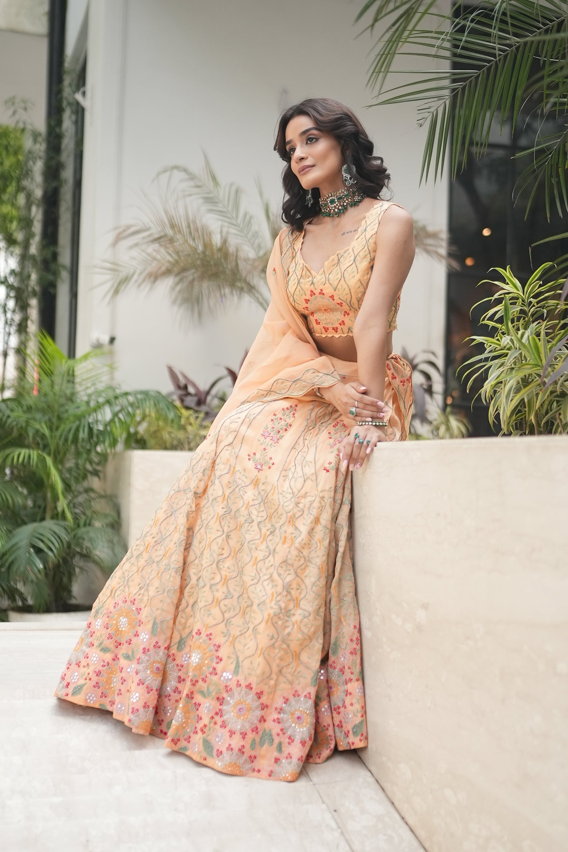 Ember Sunset Glow Embroidered Lehenga Set With Cutdana & Sequins