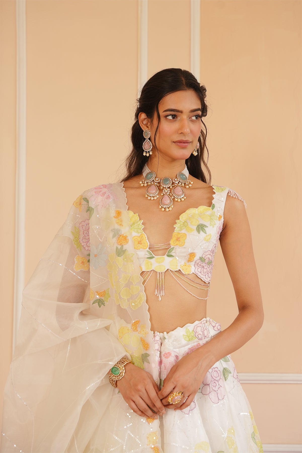 Avira Hand Embroidered Ivory Lehenga