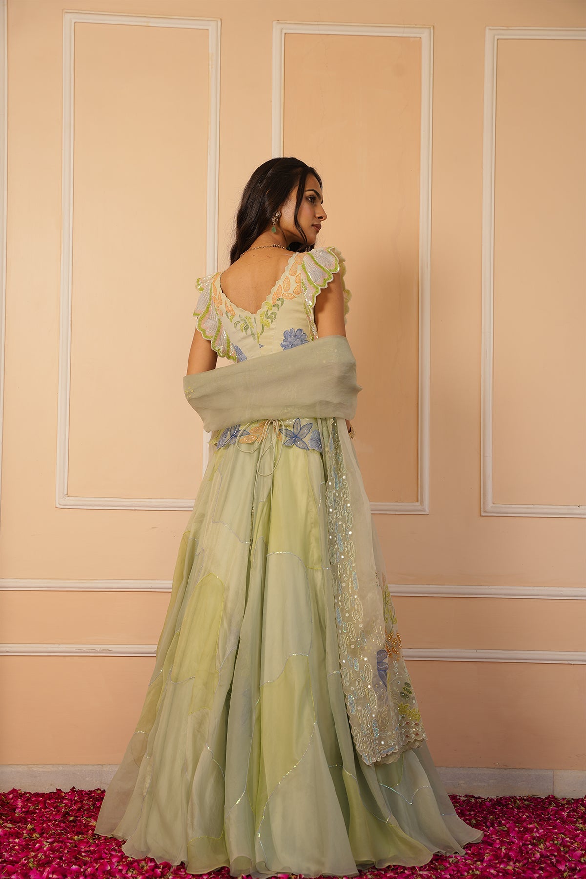 Sariyah Handpainted Green Lehenga