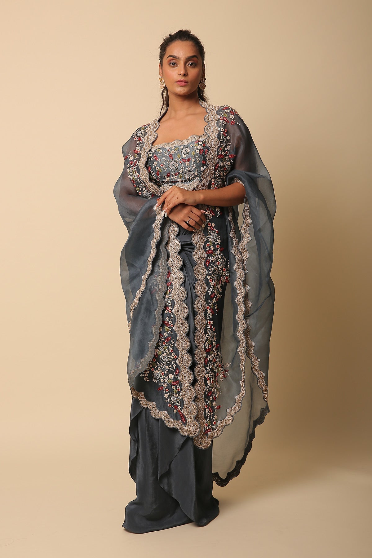 Caped Bustier And Dhoti