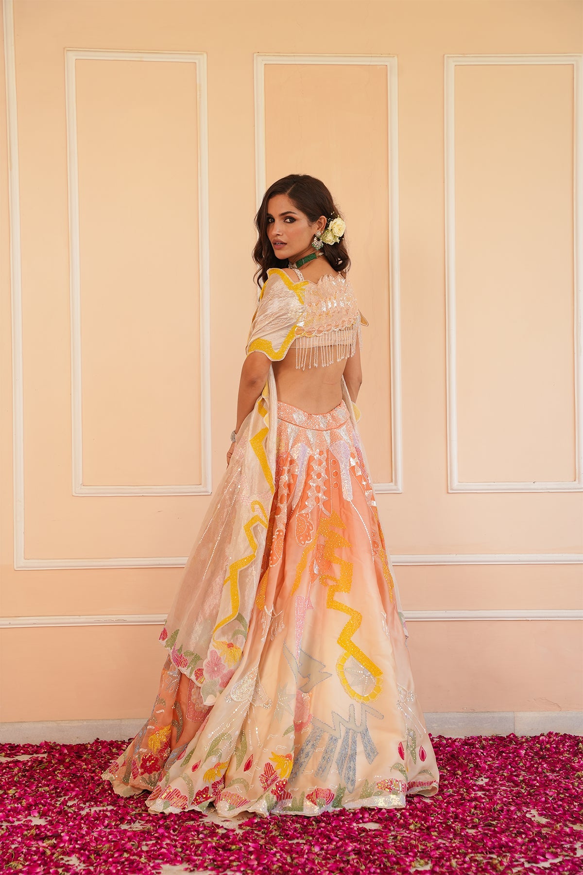 Rumi Handpainted Orange Lehenga