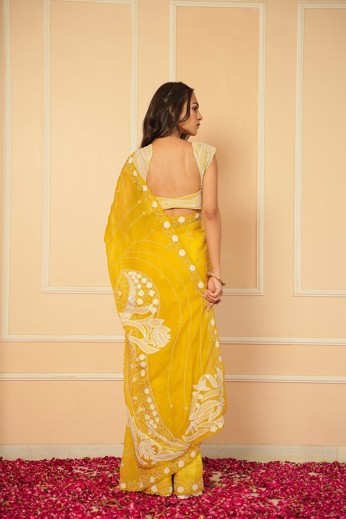 Aya Chiffon Yellow Saree