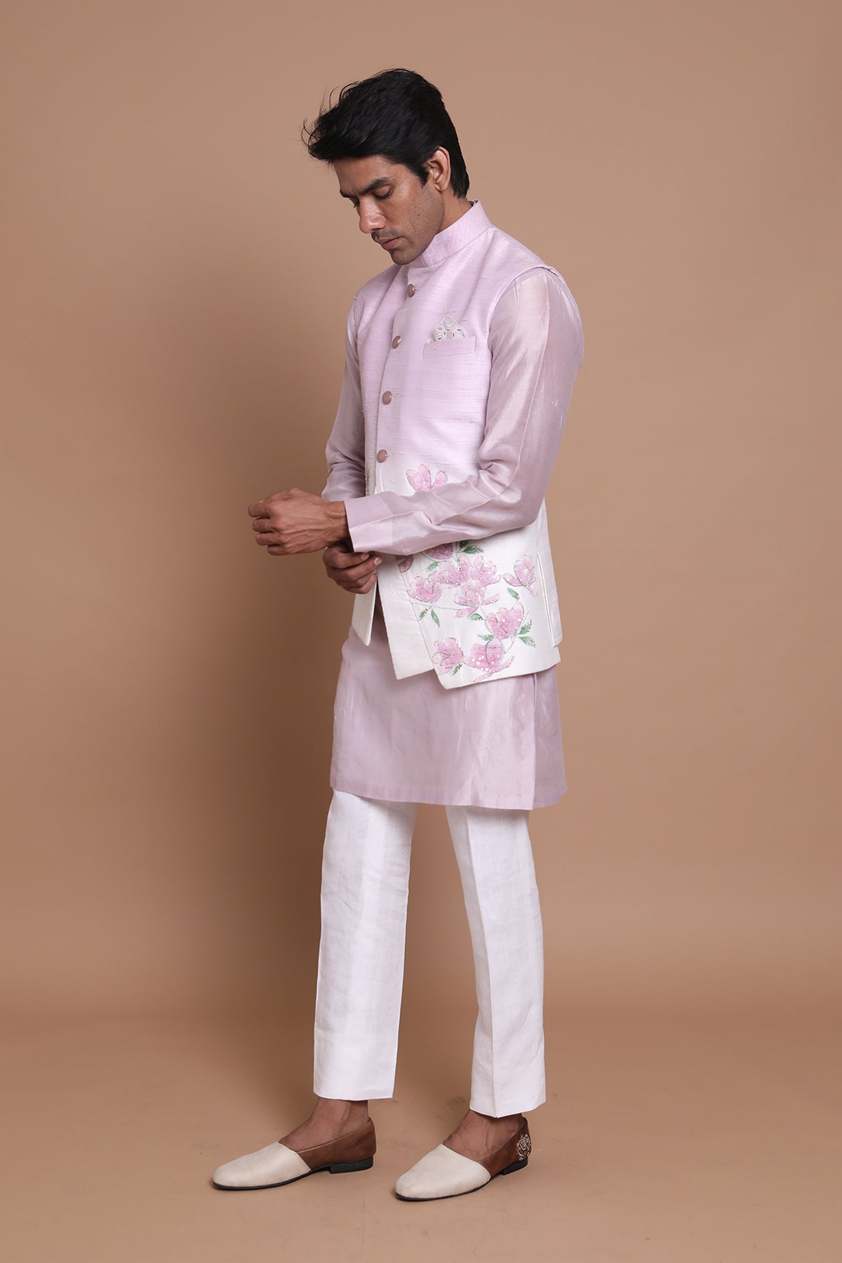 Hand Paint Ombre Bundi & Linen Kurta Set