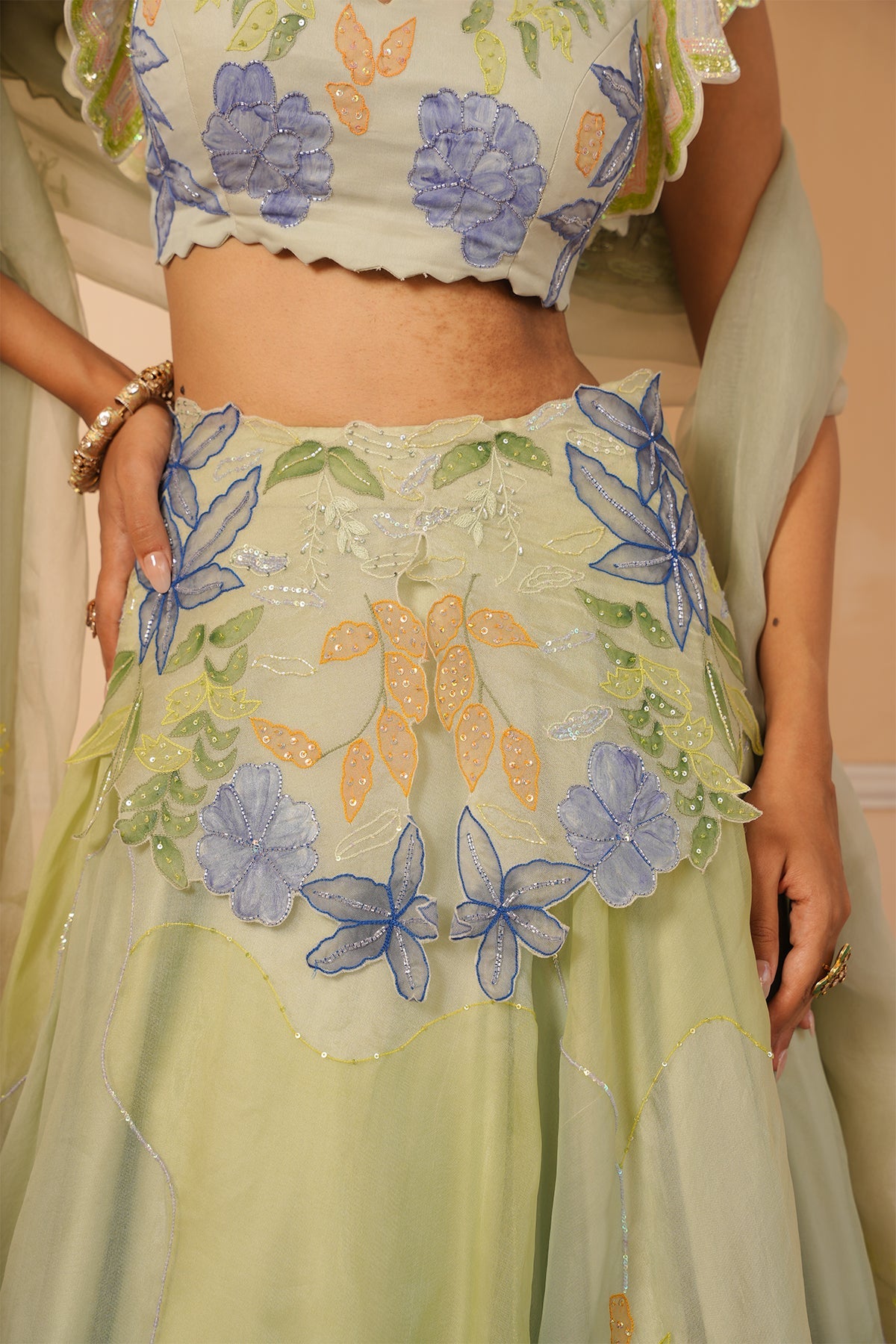 Sariyah Handpainted Green Lehenga