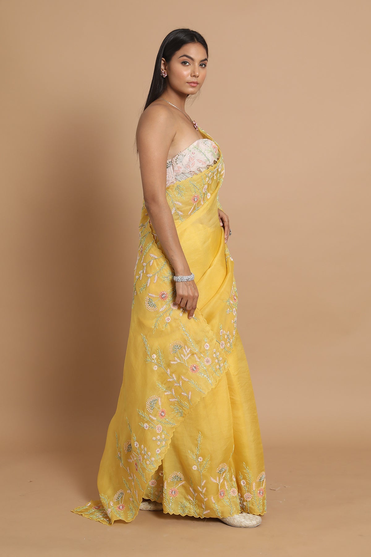 Yellow Heavy Border Saree