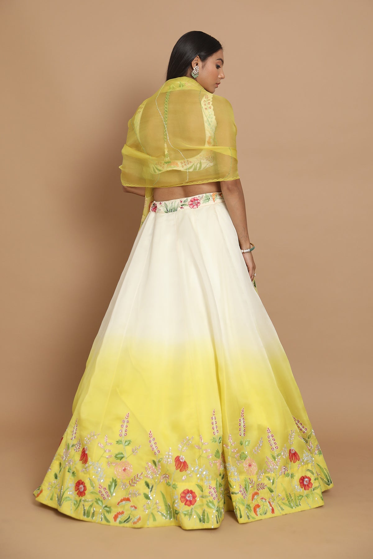 Ivory-Yellow Lehenga With Floral Motifs
