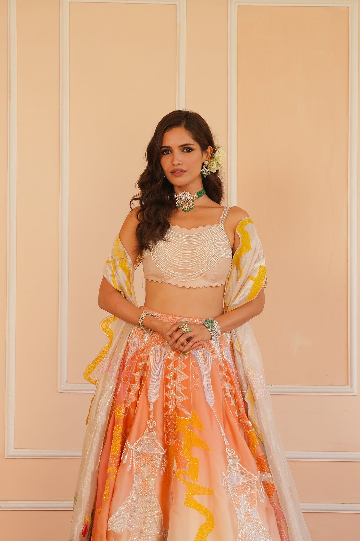 Rumi Handpainted Orange Lehenga