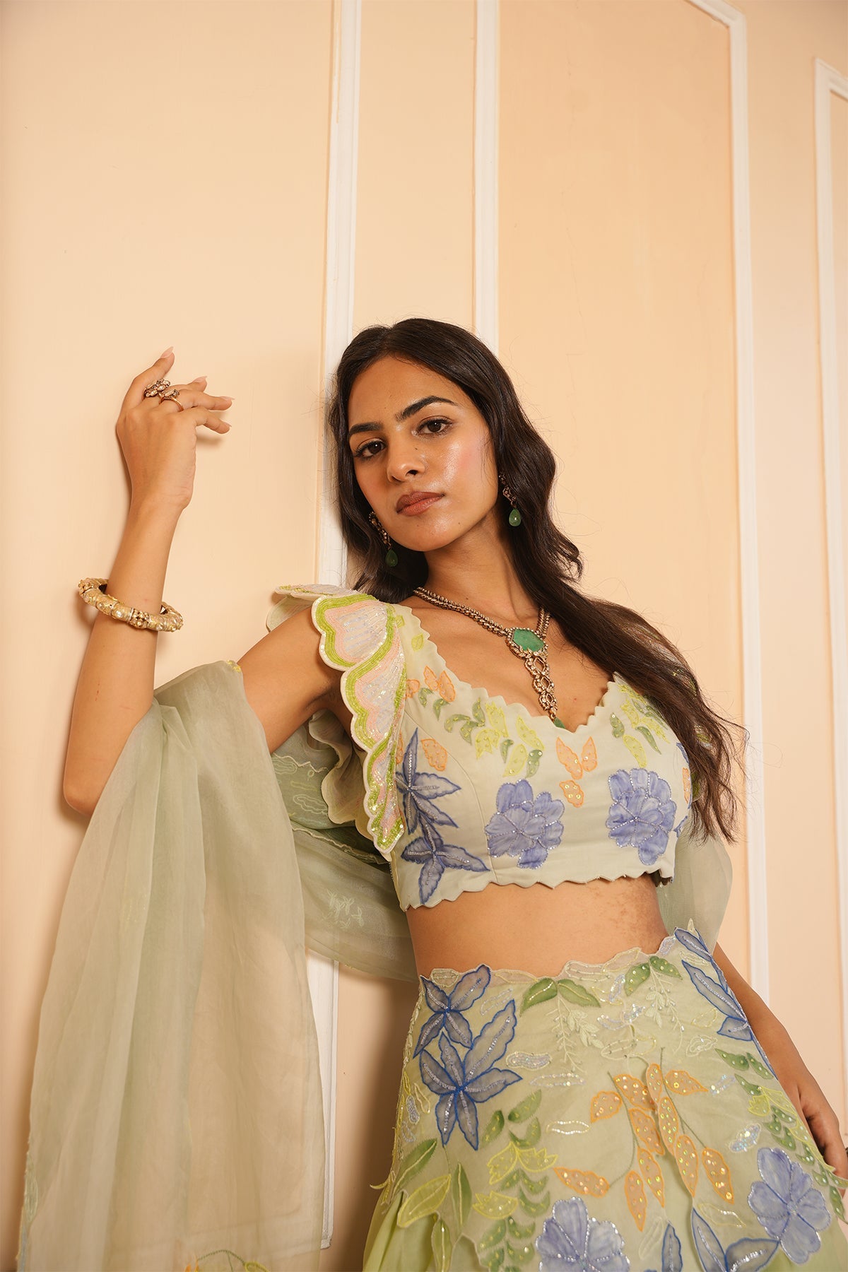 Sariyah Handpainted Green Lehenga