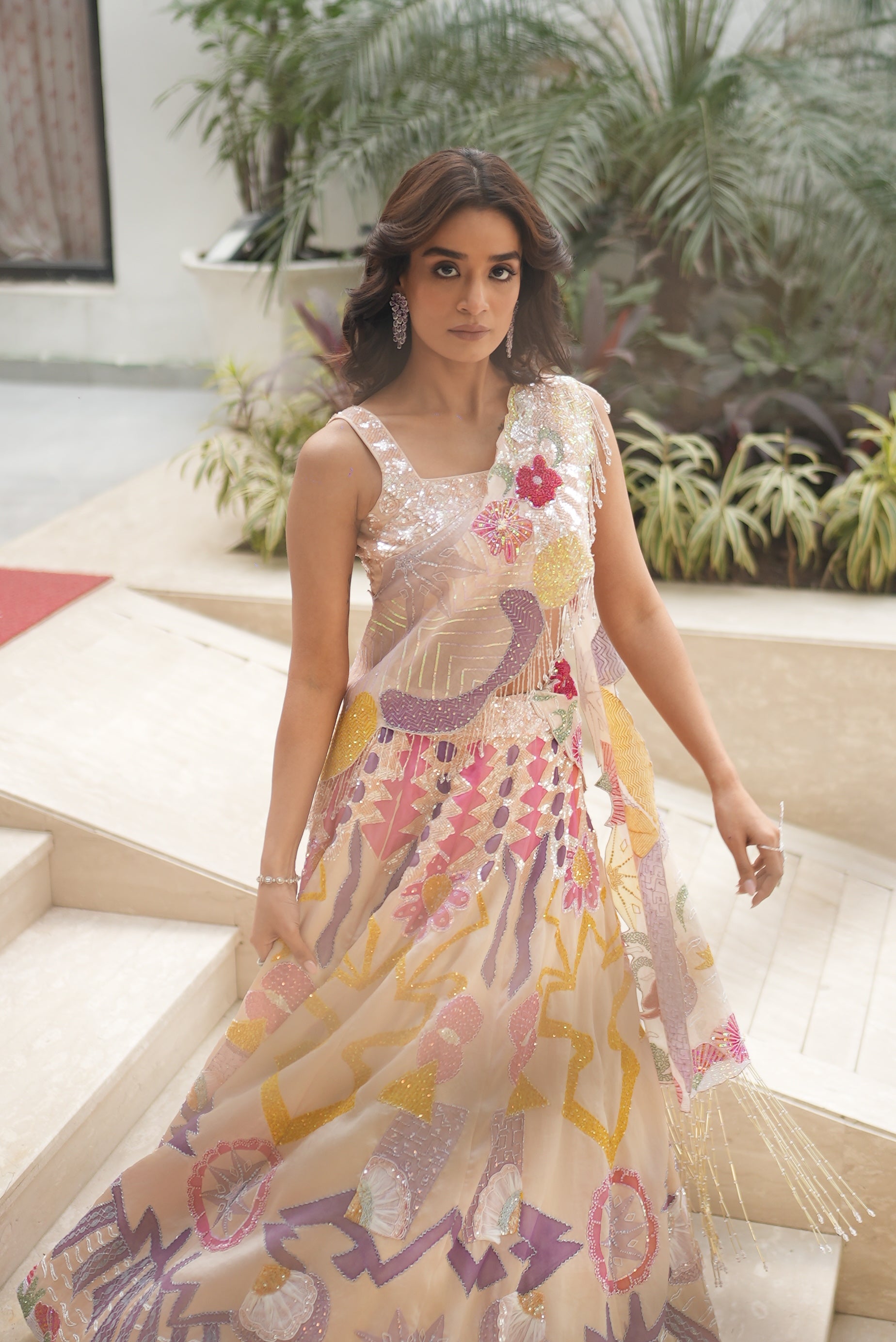 Celestia Ethereal Vibrant Hand-Painted Artistic Lehenga Set