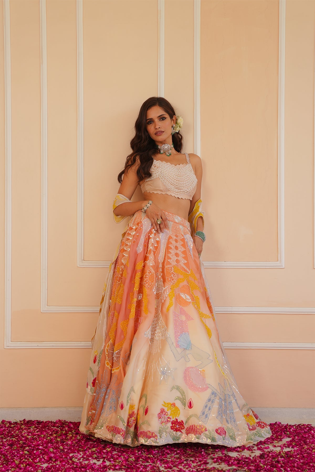 Rumi Handpainted Orange Lehenga