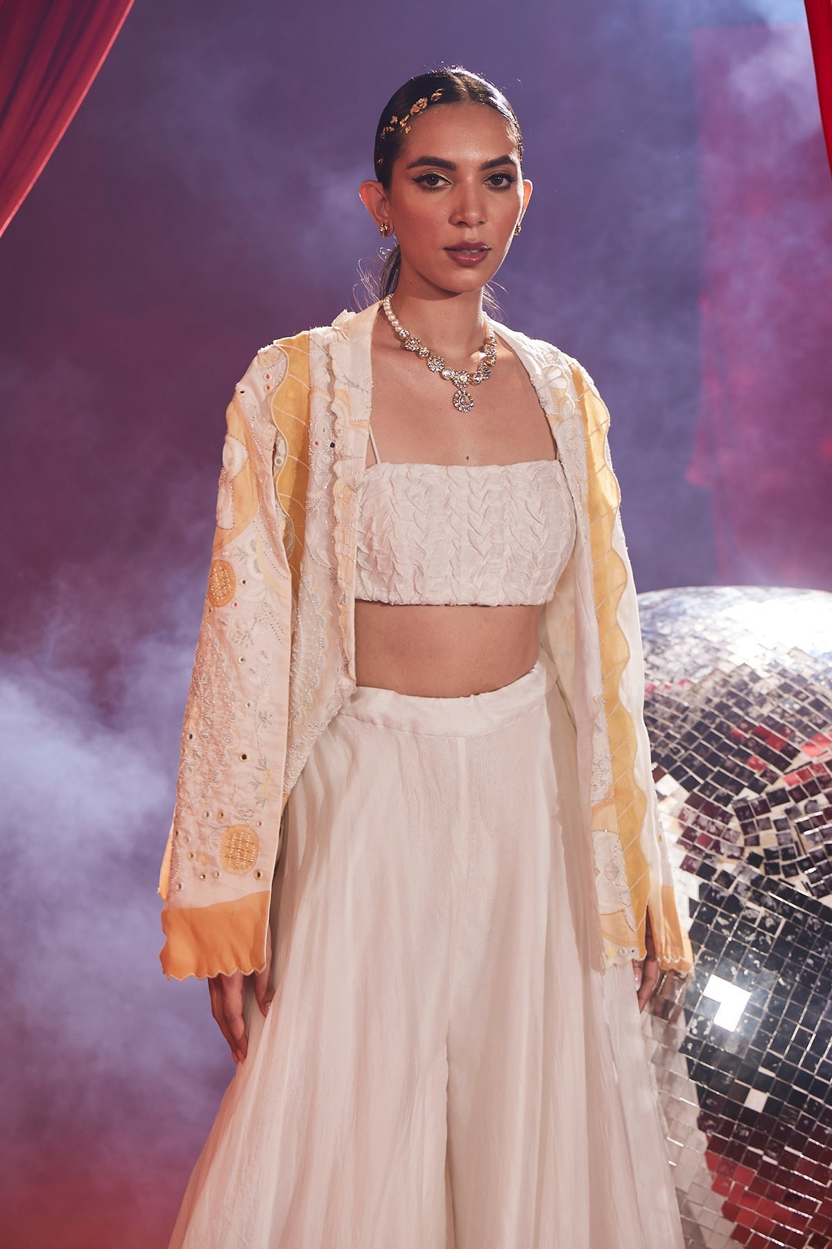 Ivory Palazo Paired With Open Sleeved Cape