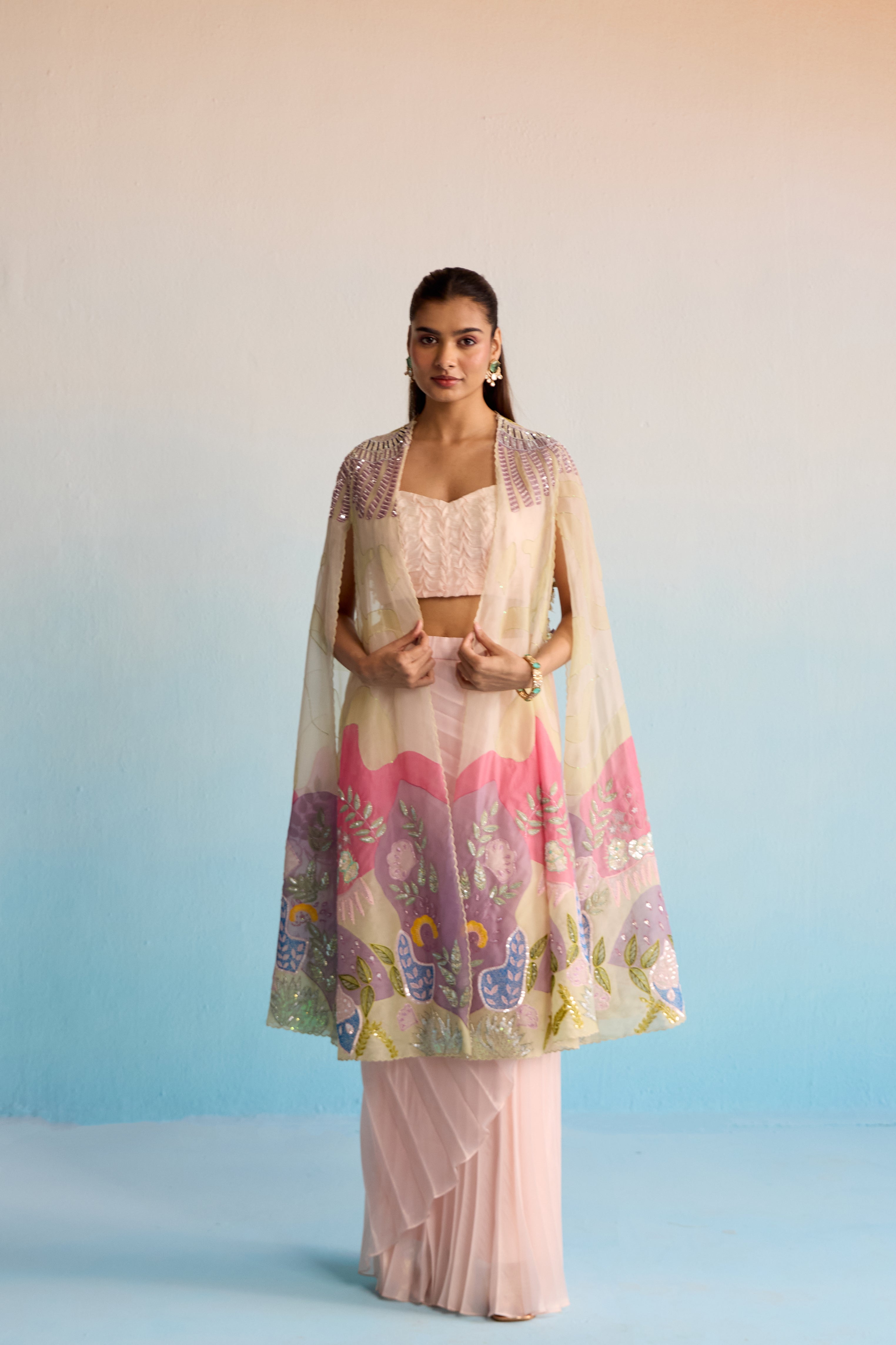 Sora Blush Pink Handpainted Cape Set