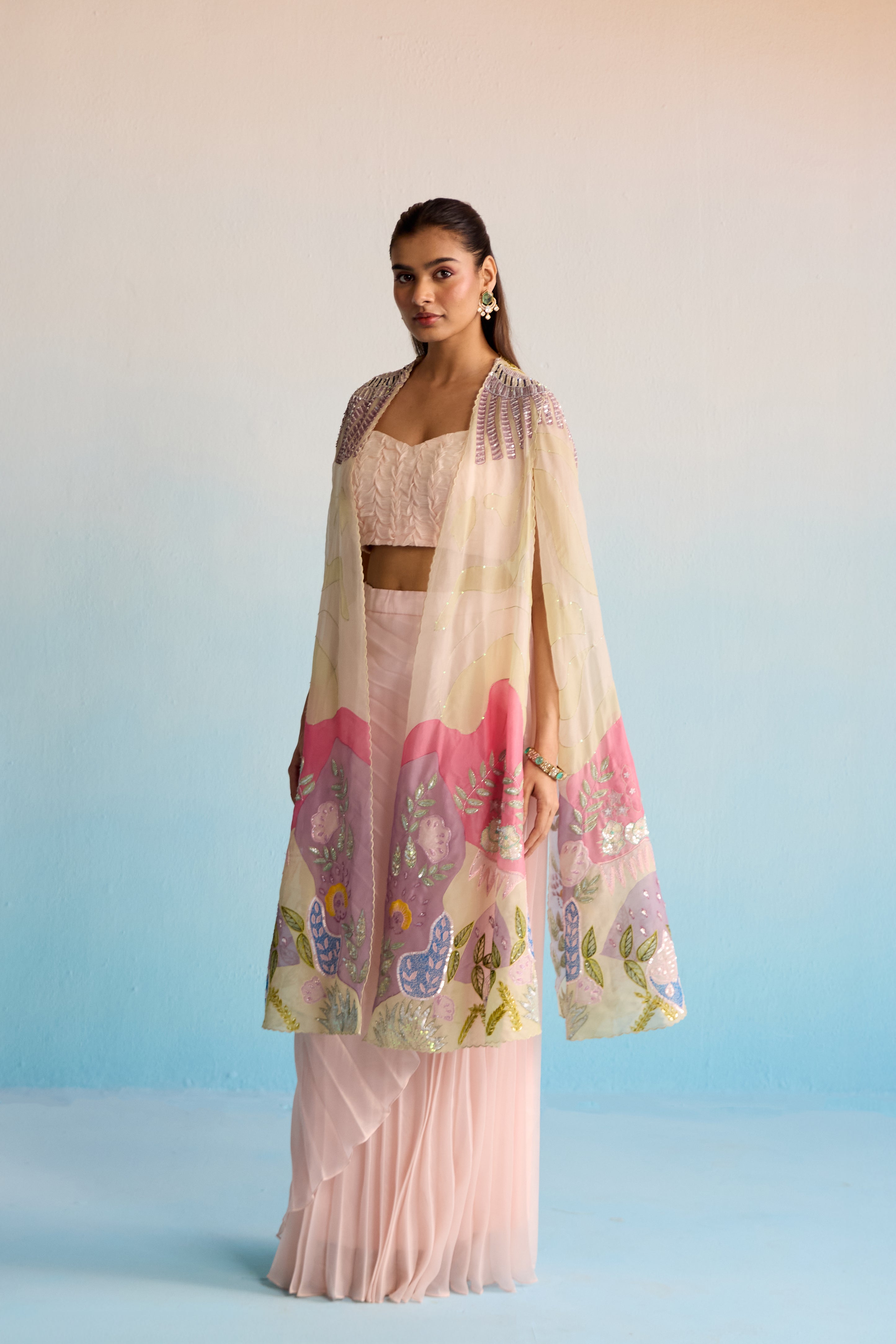 Sora Blush Pink Handpainted Cape Set