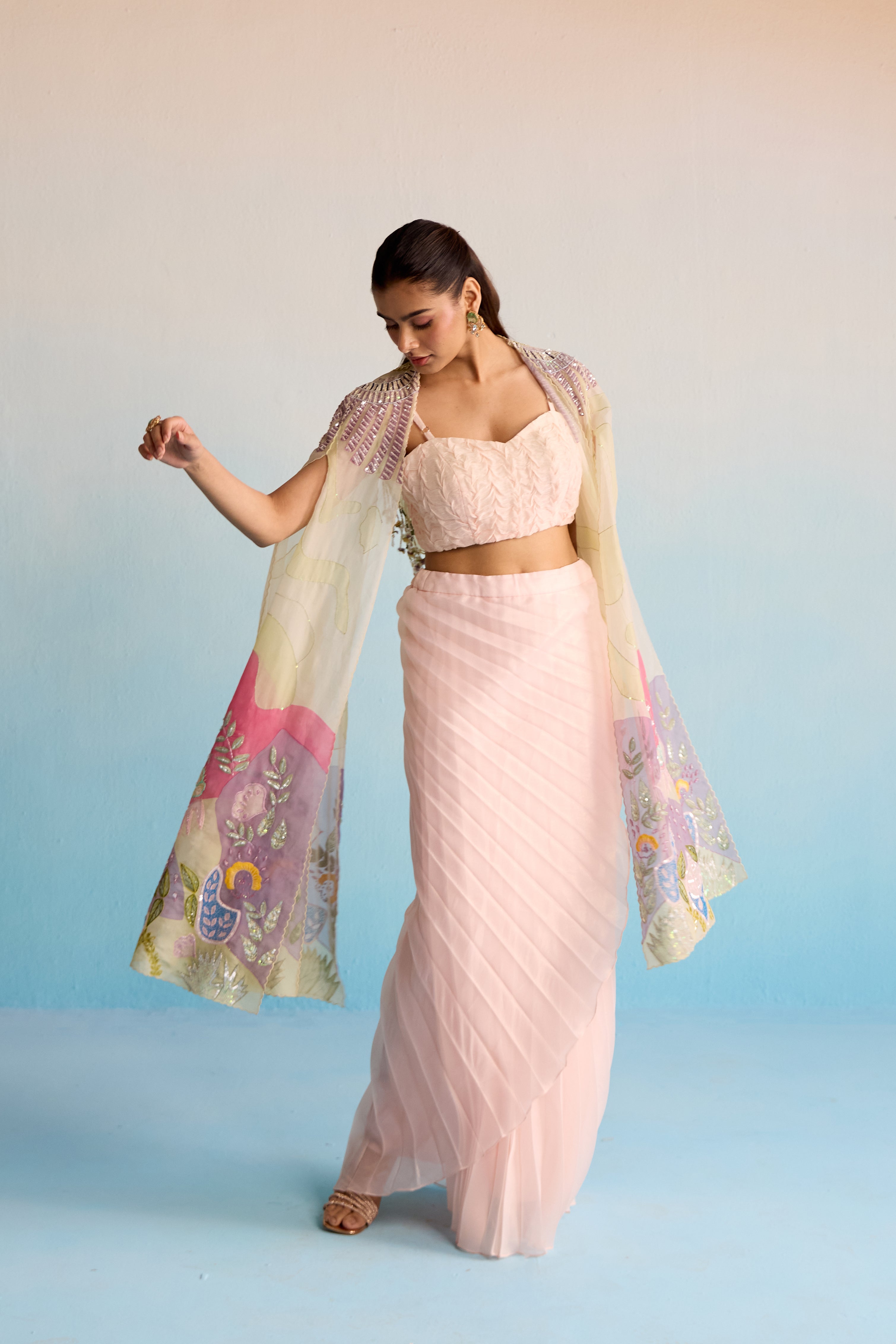 Sora Blush Pink Handpainted Cape Set