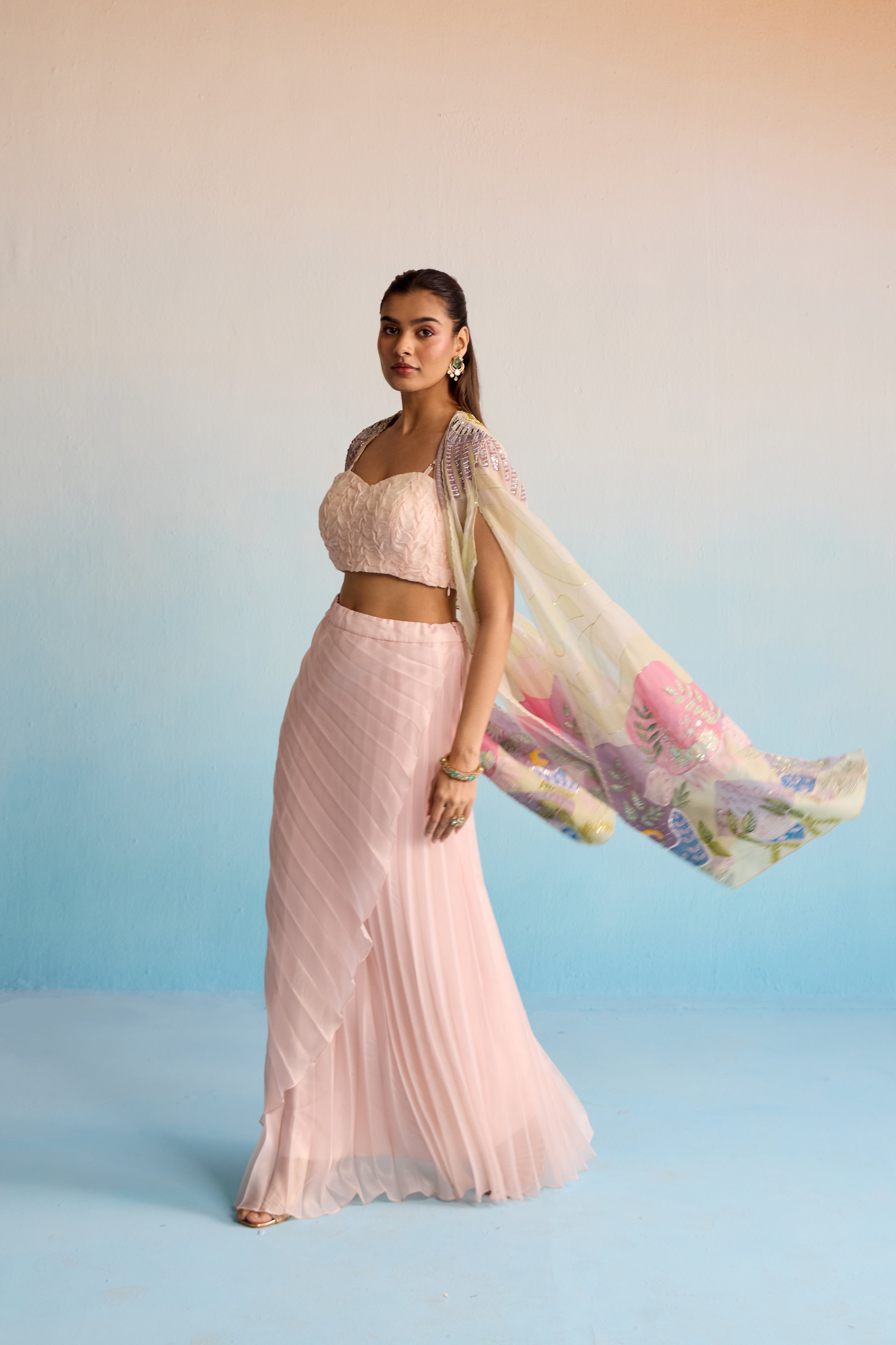Sora Blush Pink Handpainted Cape Set