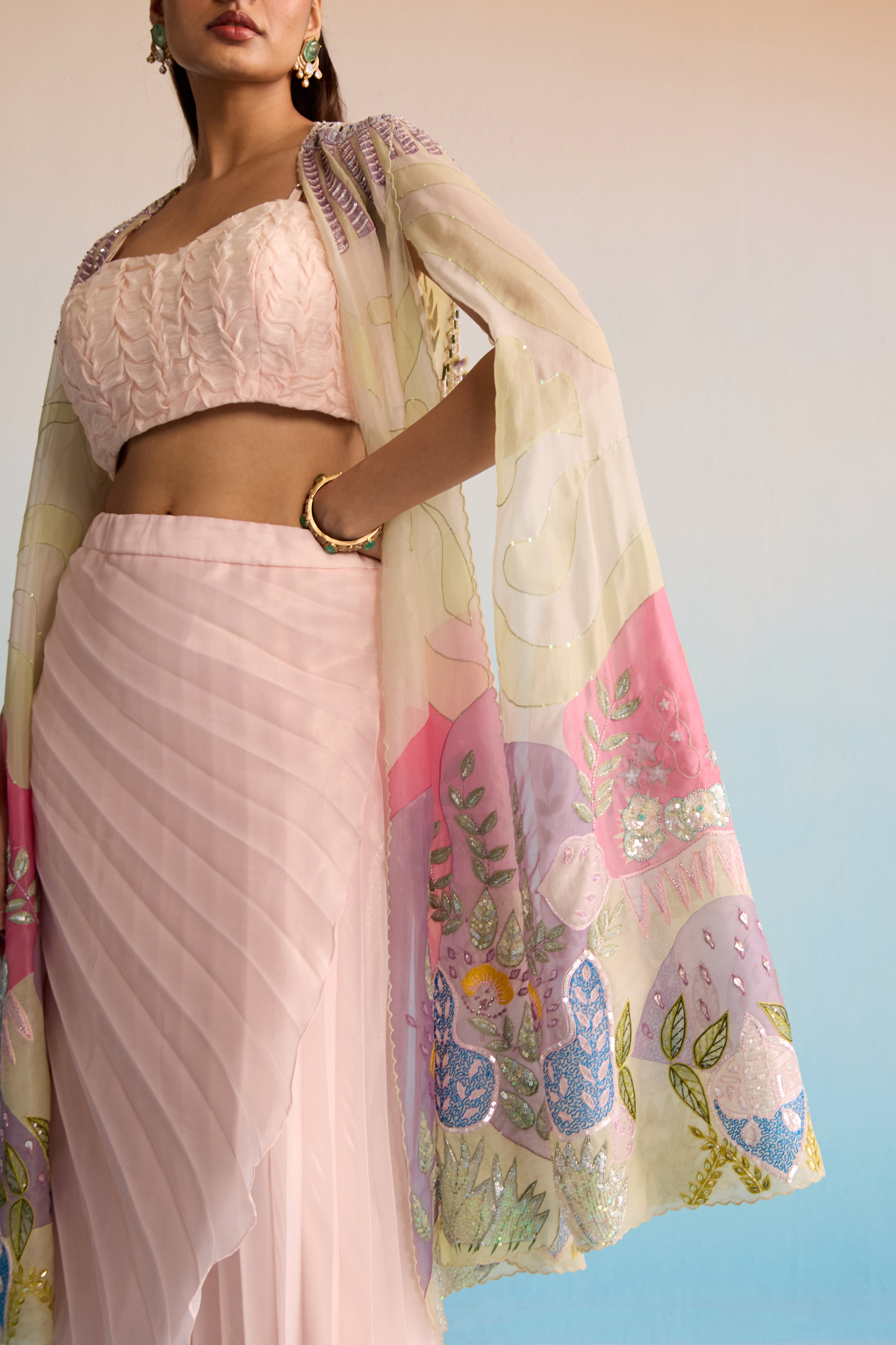 Sora Blush Pink Handpainted Cape Set
