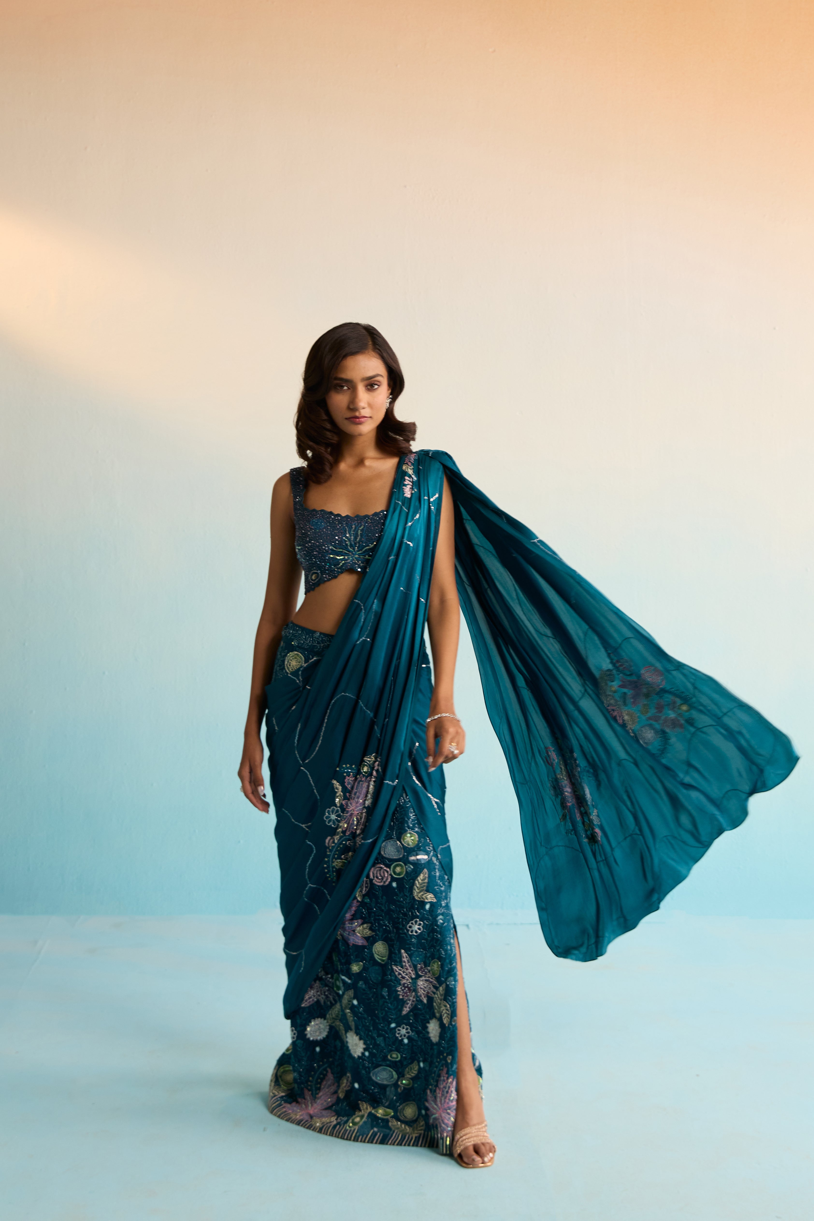 Elira Pre-Draped Satin Georgette Saree