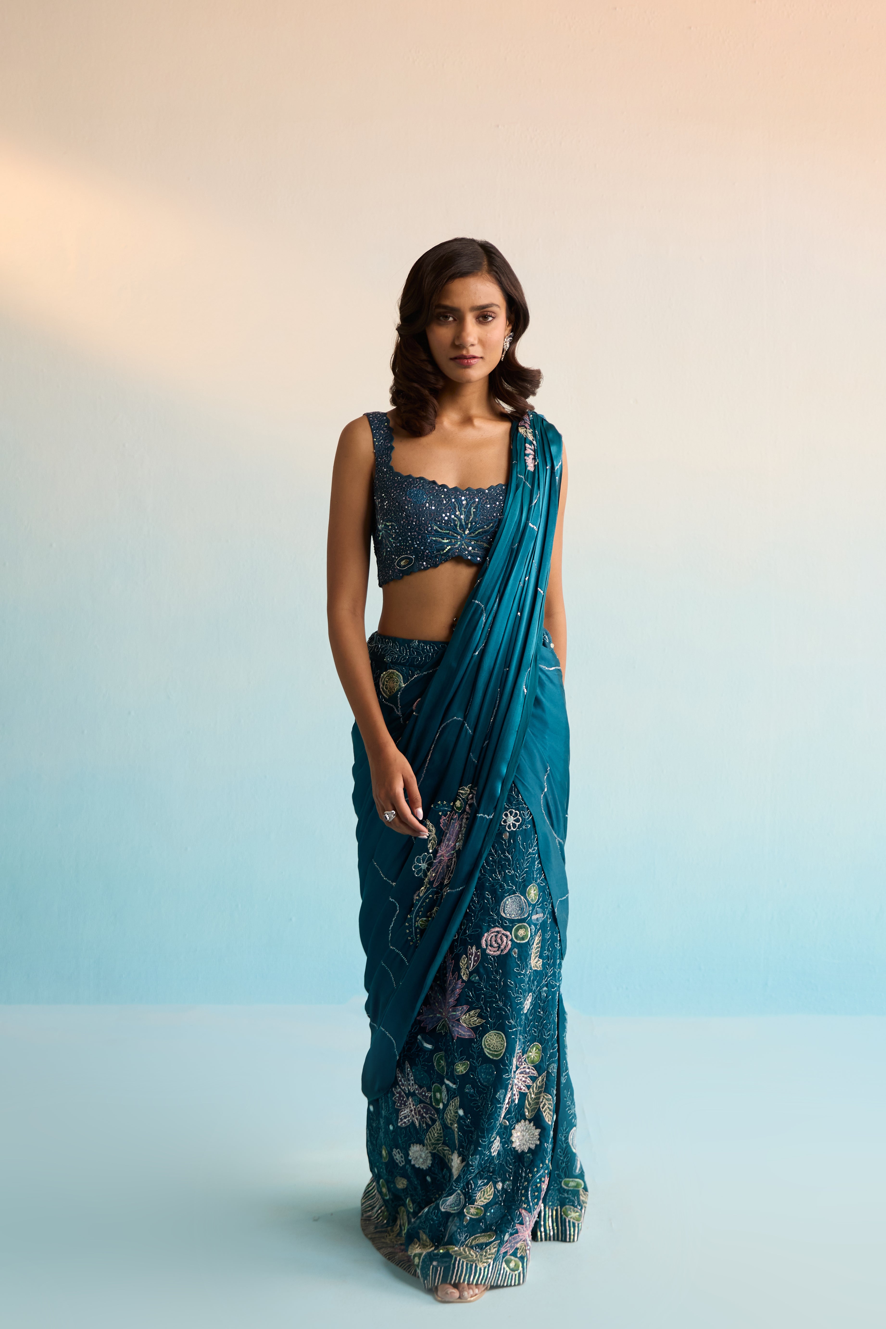 Elira Pre-Draped Satin Georgette Saree
