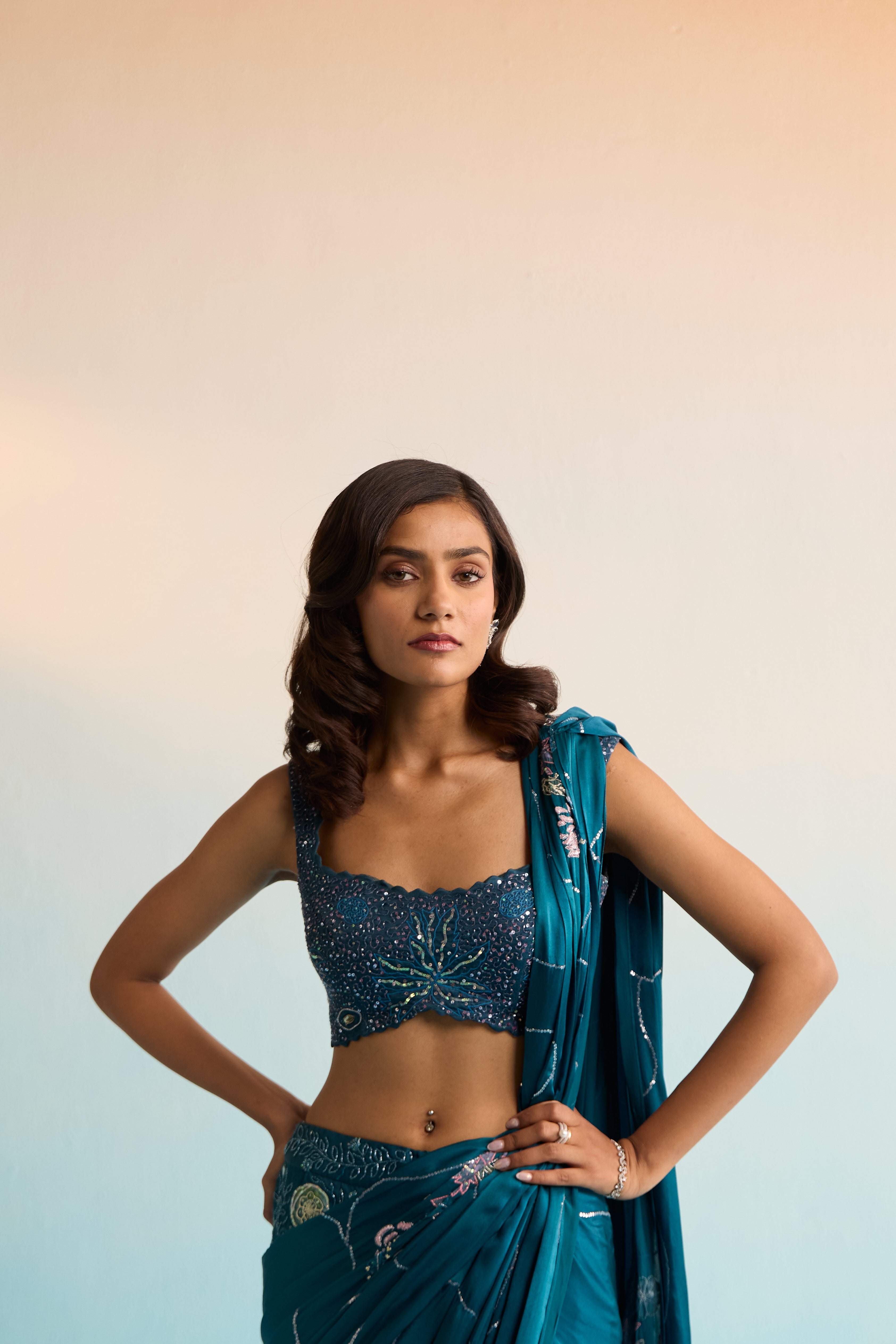 Elira Pre-Draped Satin Georgette Saree