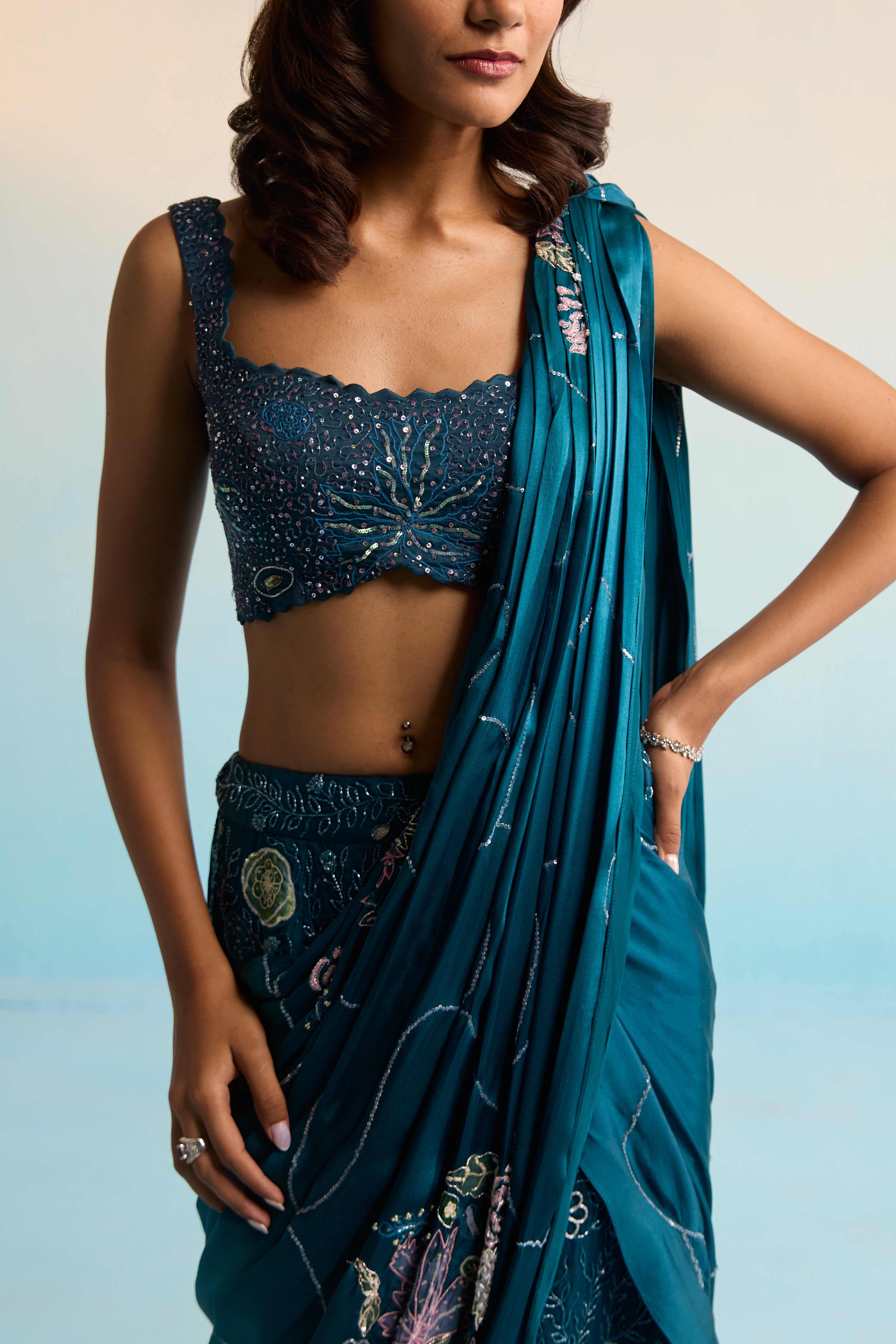 Elira Pre-Draped Satin Georgette Saree