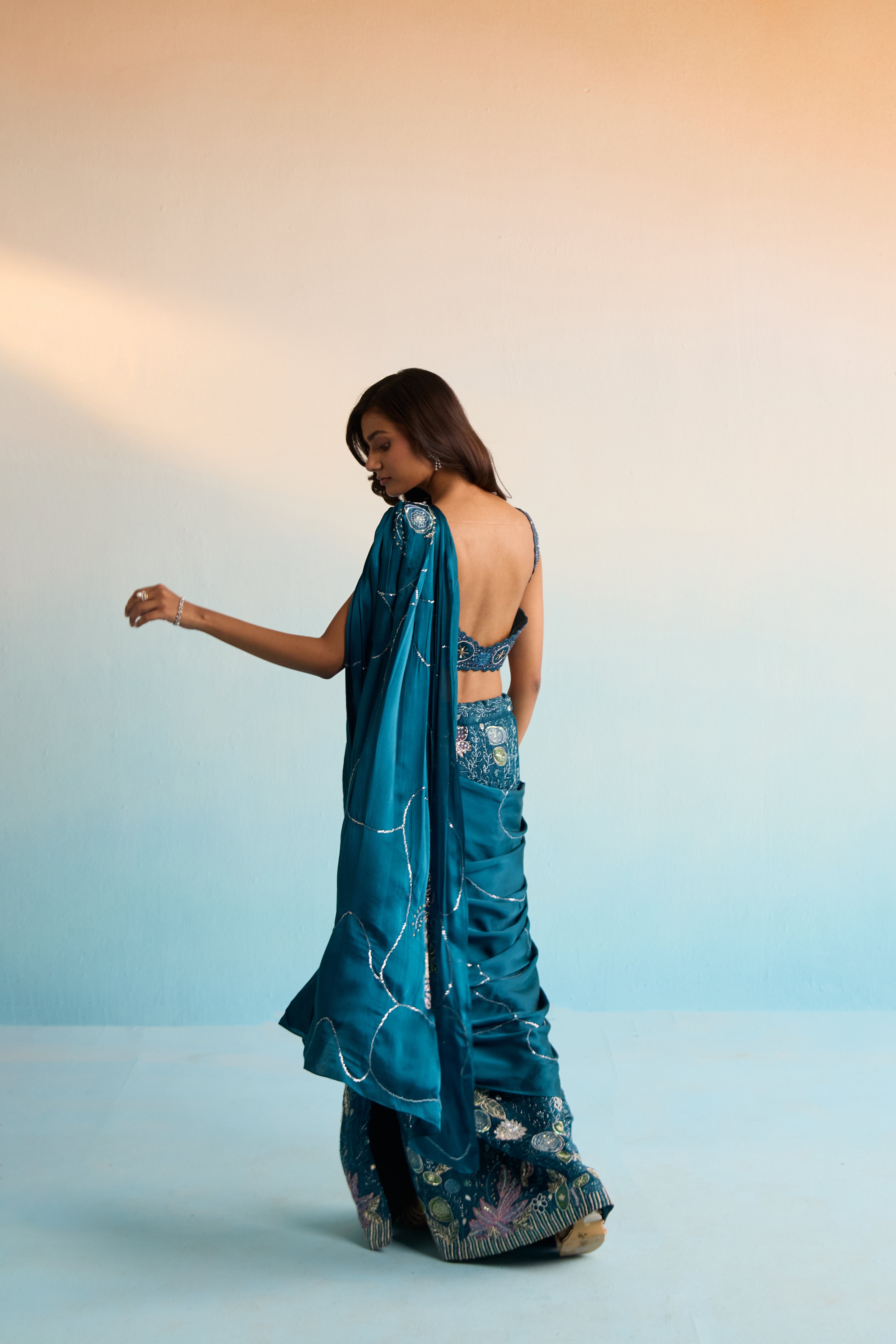 Elira Pre-Draped Satin Georgette Saree