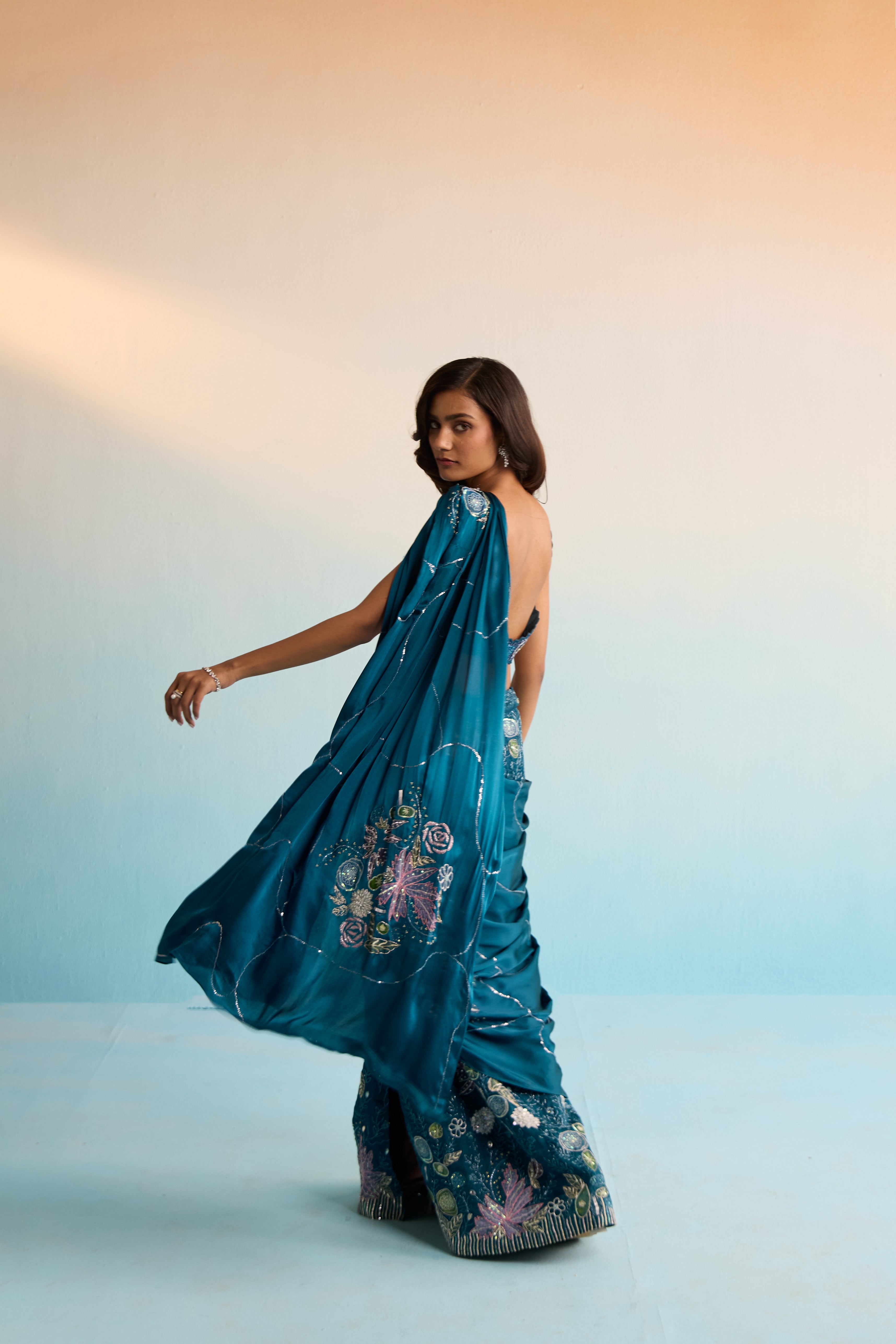 Elira Pre-Draped Satin Georgette Saree