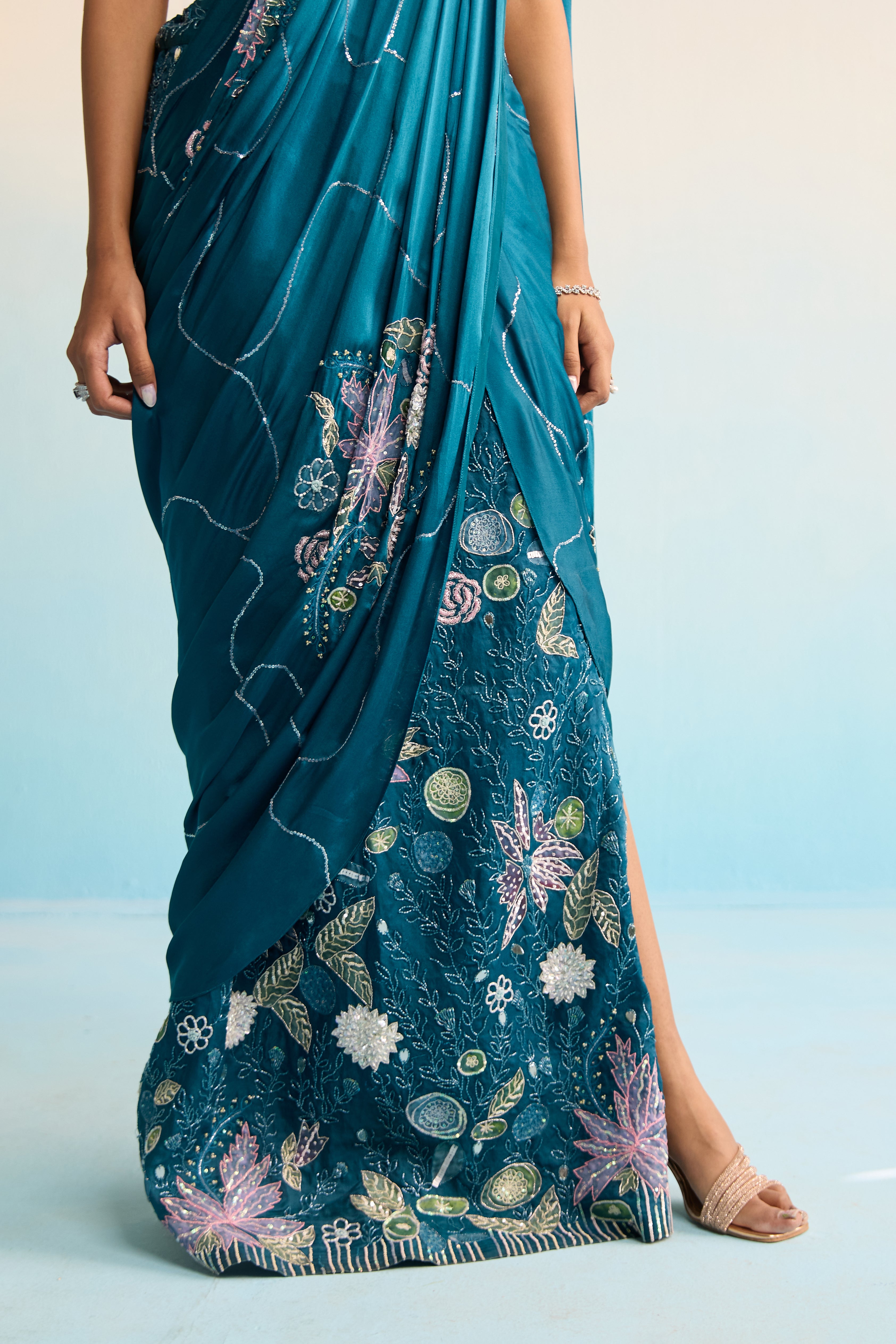 Elira Pre-Draped Satin Georgette Saree