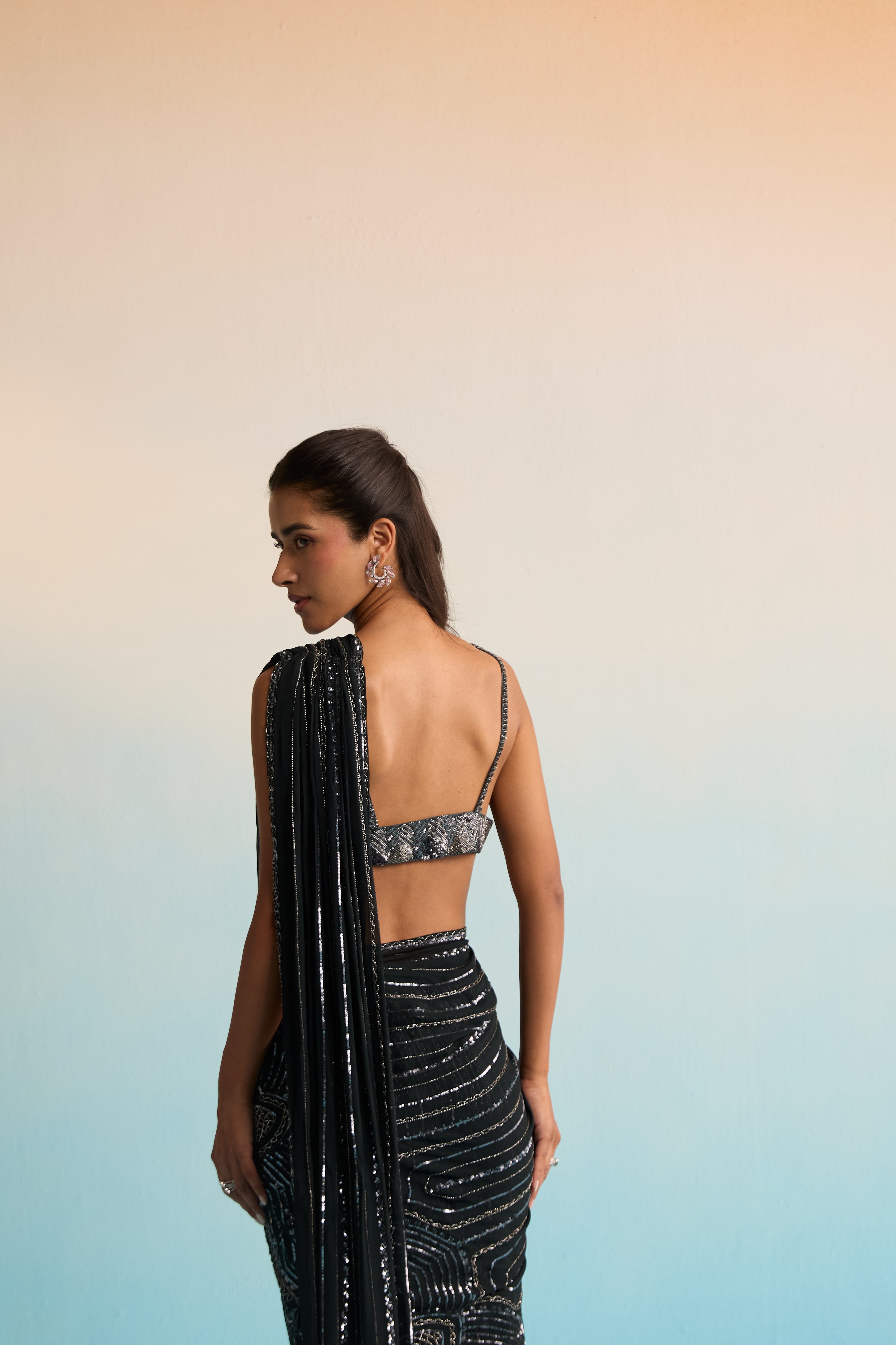 Azure Noir Cutdana Drape Saree