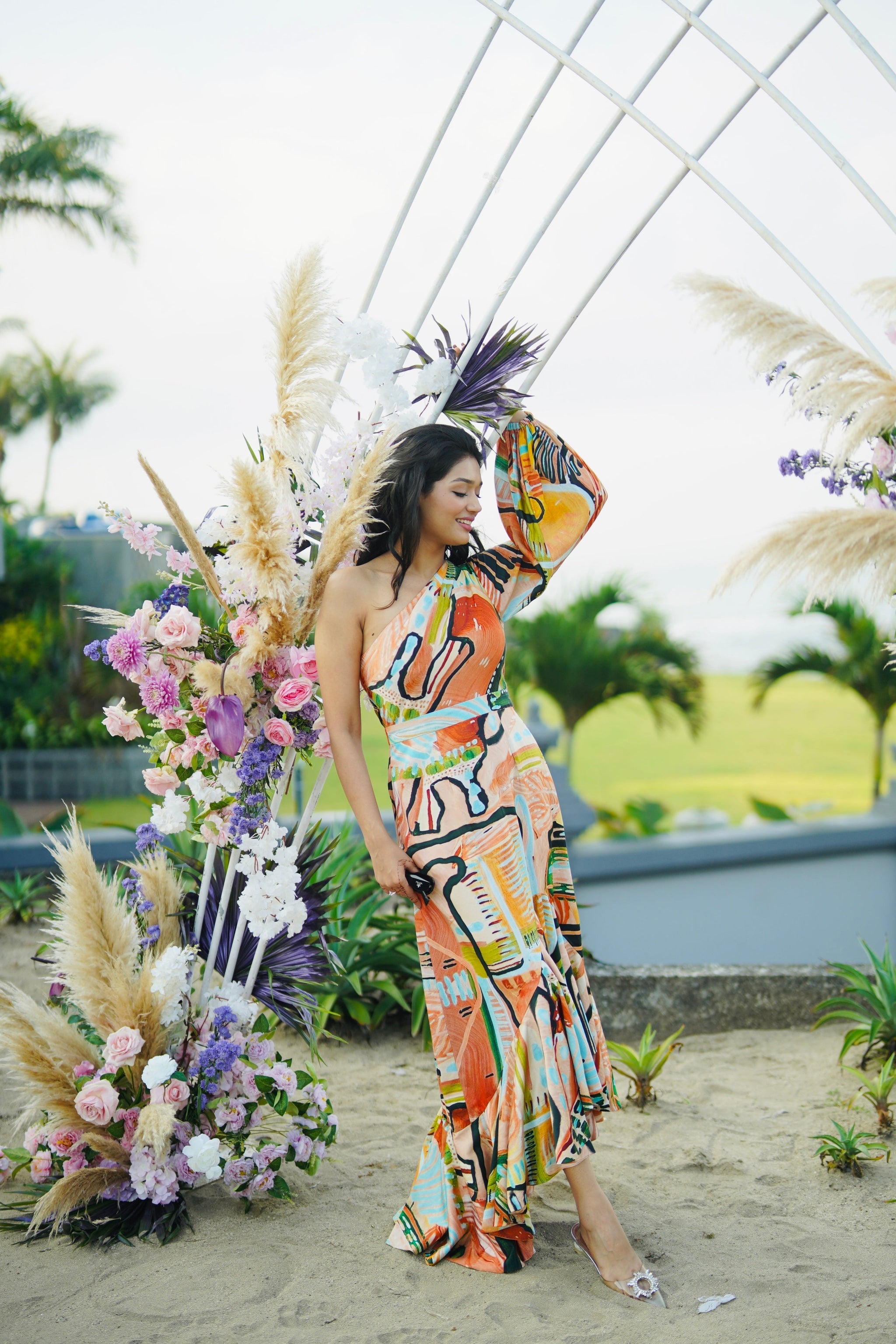 Explore Riviera Dreamscape Asymmetrical Vibrant Print Dress for Women |  Marviza