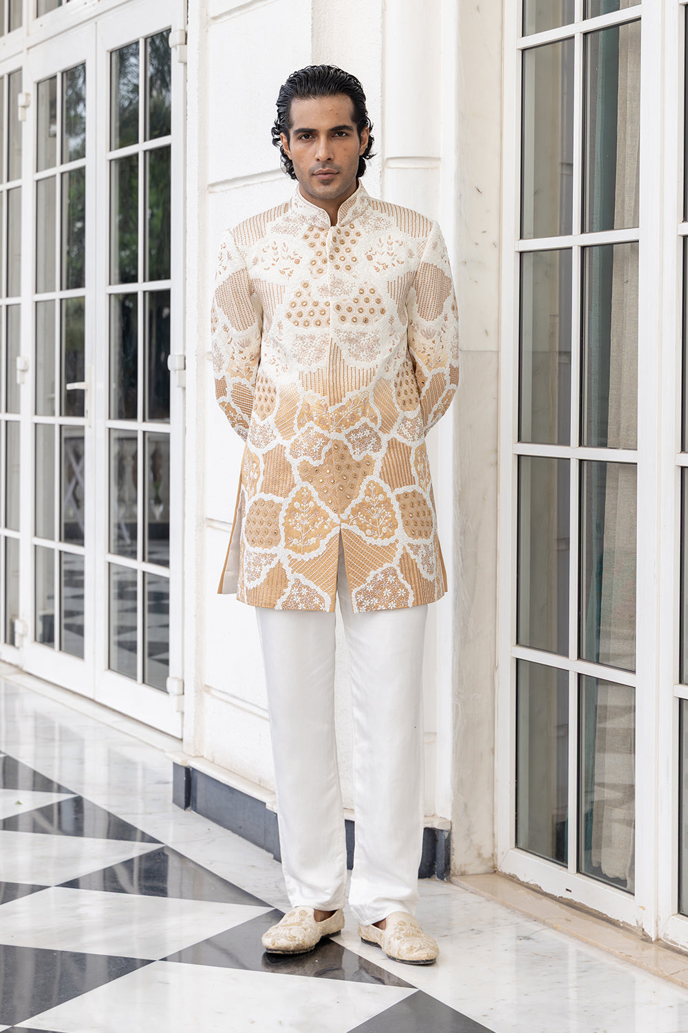 Bran Ombre Bandhgala Embroidered Jacket