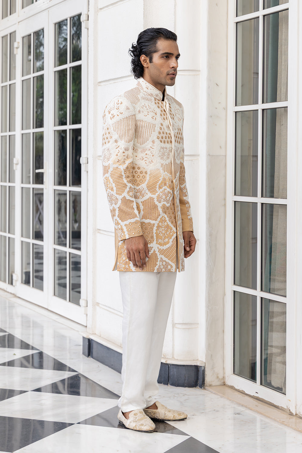 Bran Ombre Bandhgala Embroidered Jacket