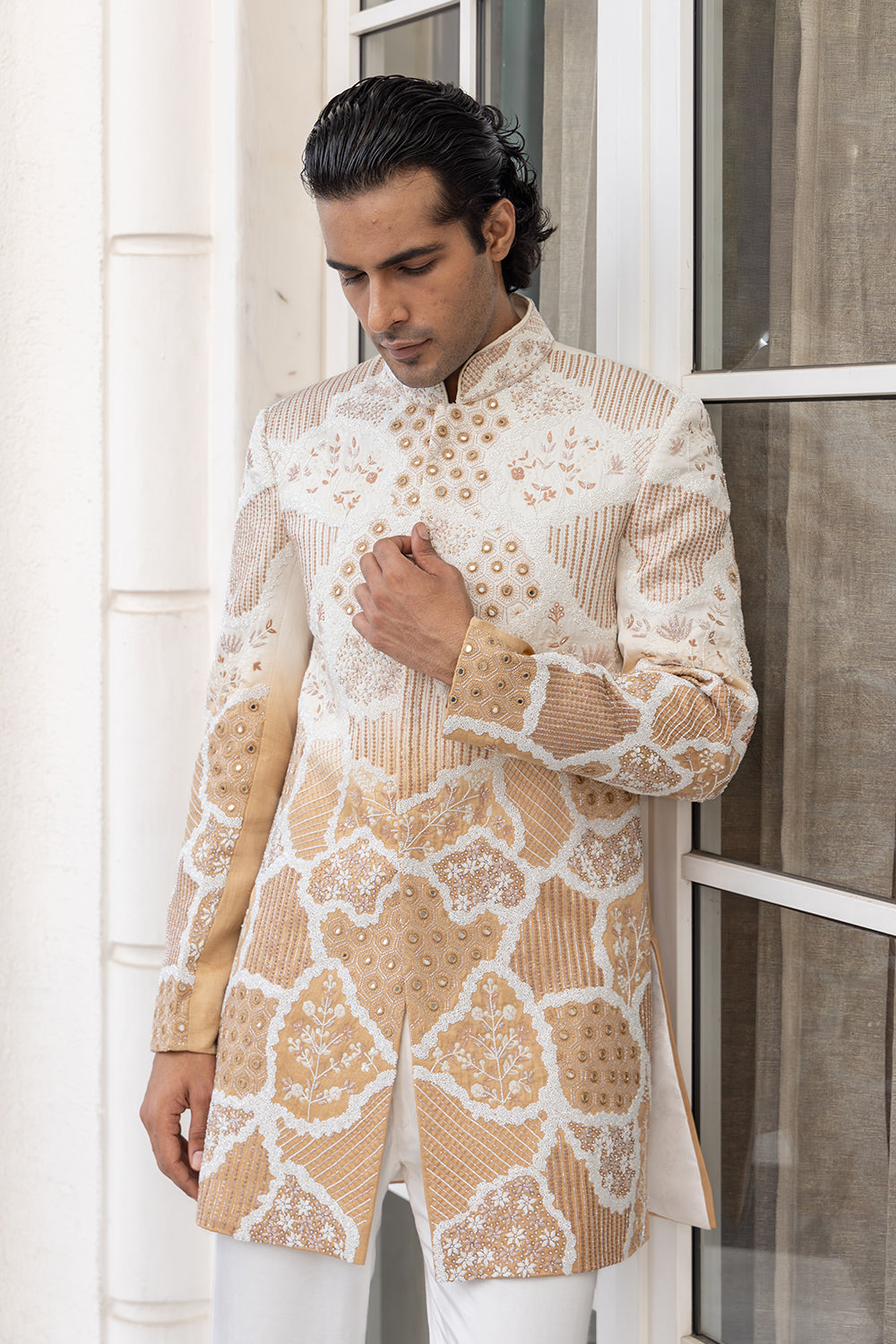 Bran Ombre Bandhgala Embroidered Jacket