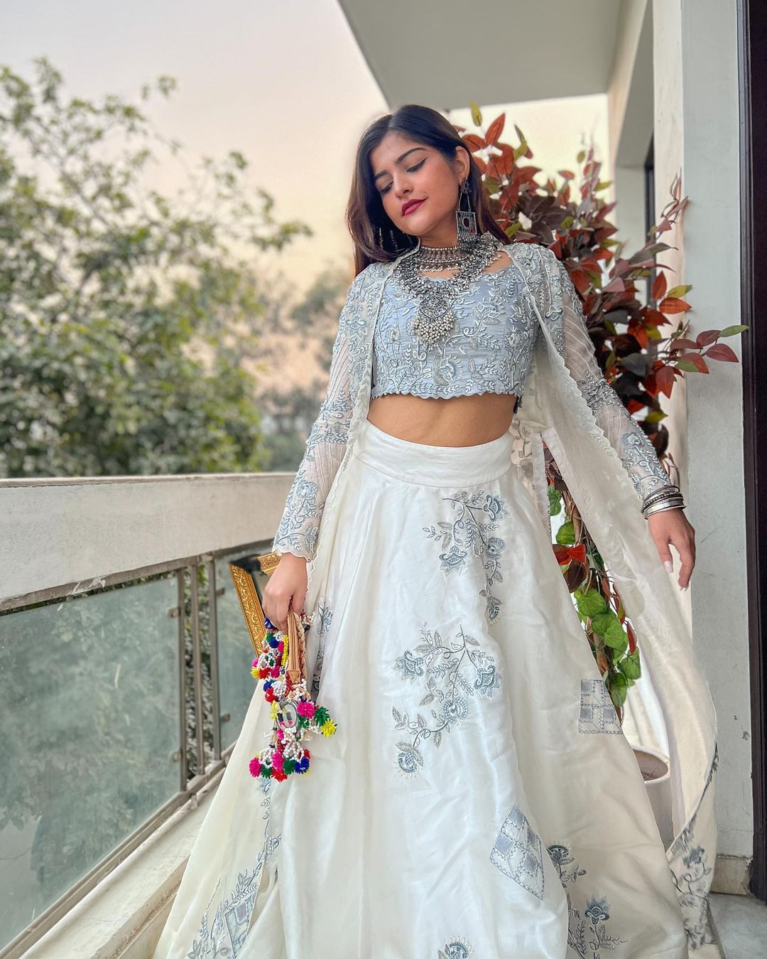 Ivory Embroidered Lehenga With Side Slit Jacket