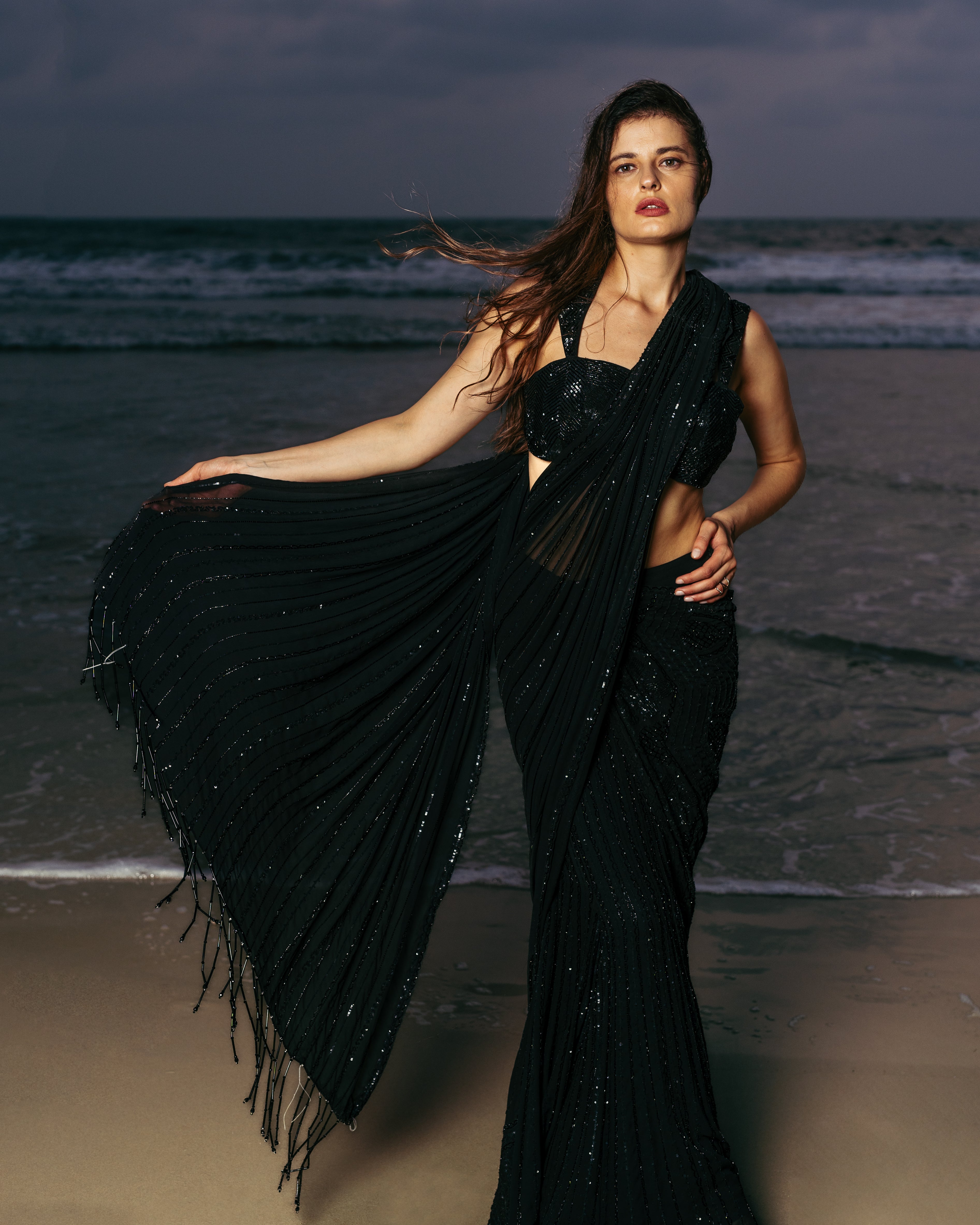 Coral Bloom Pre Drape Saree