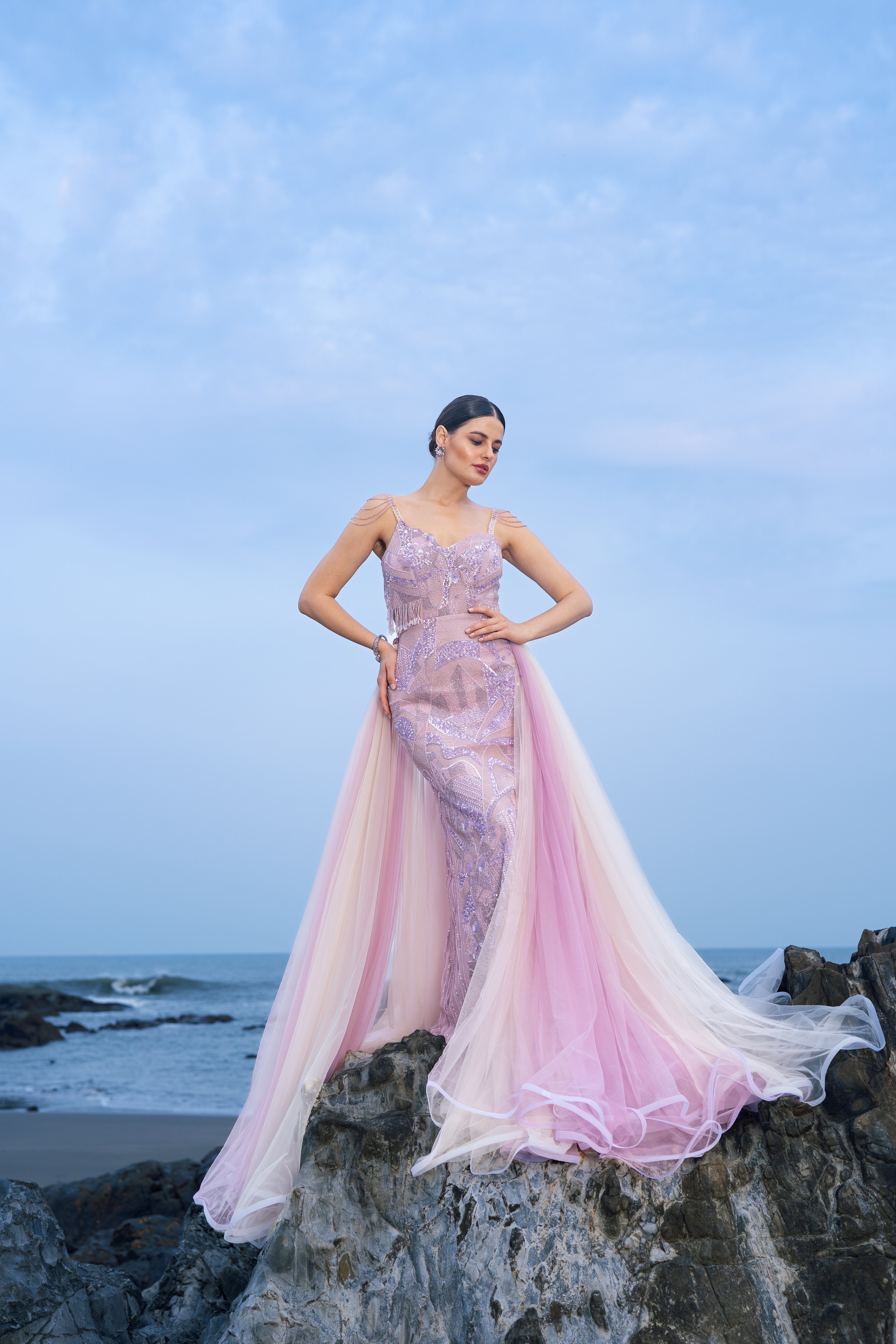 Twilight Blush Gown With Trail