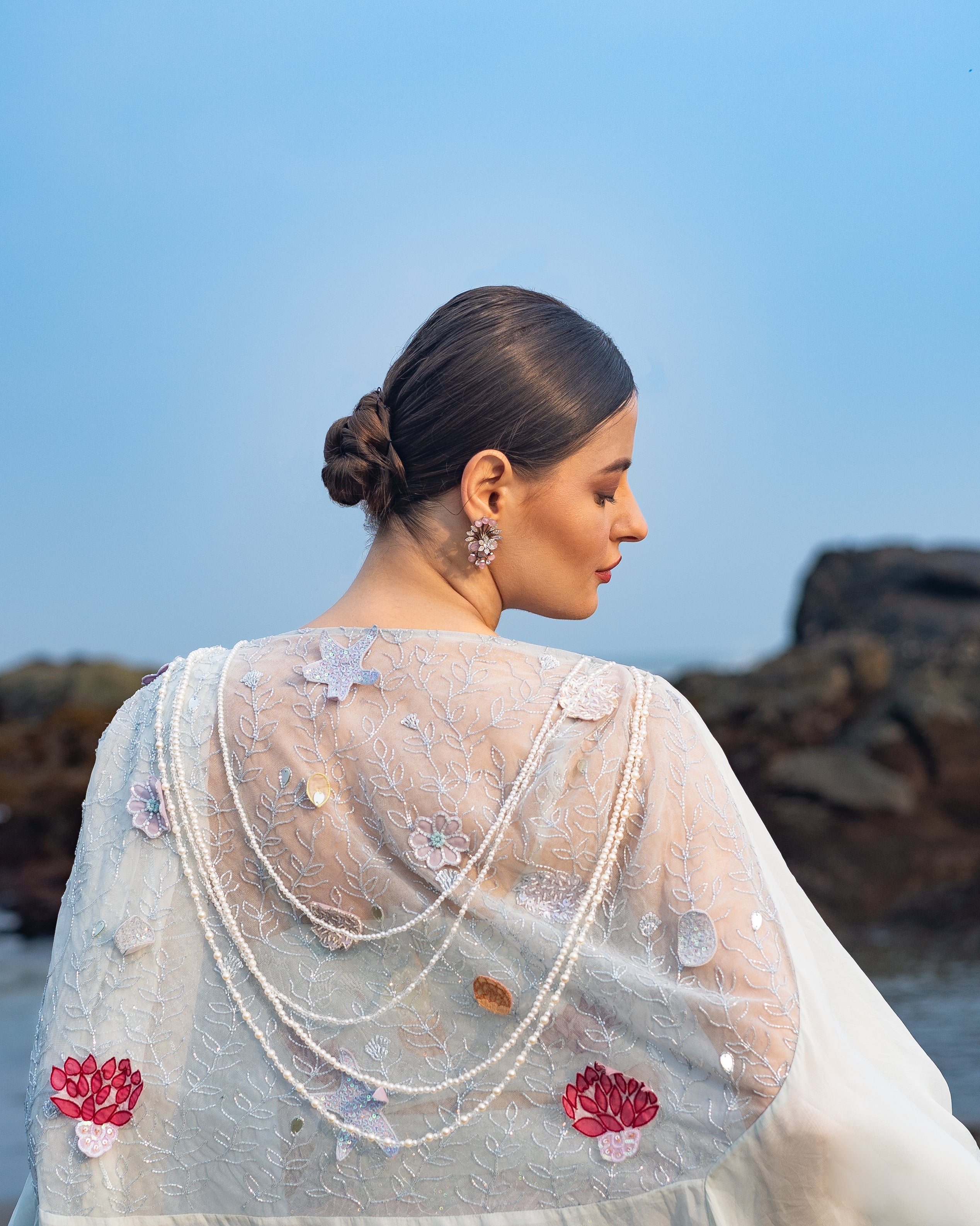 Mint Muse Ice Blue Draped Saree With Cape