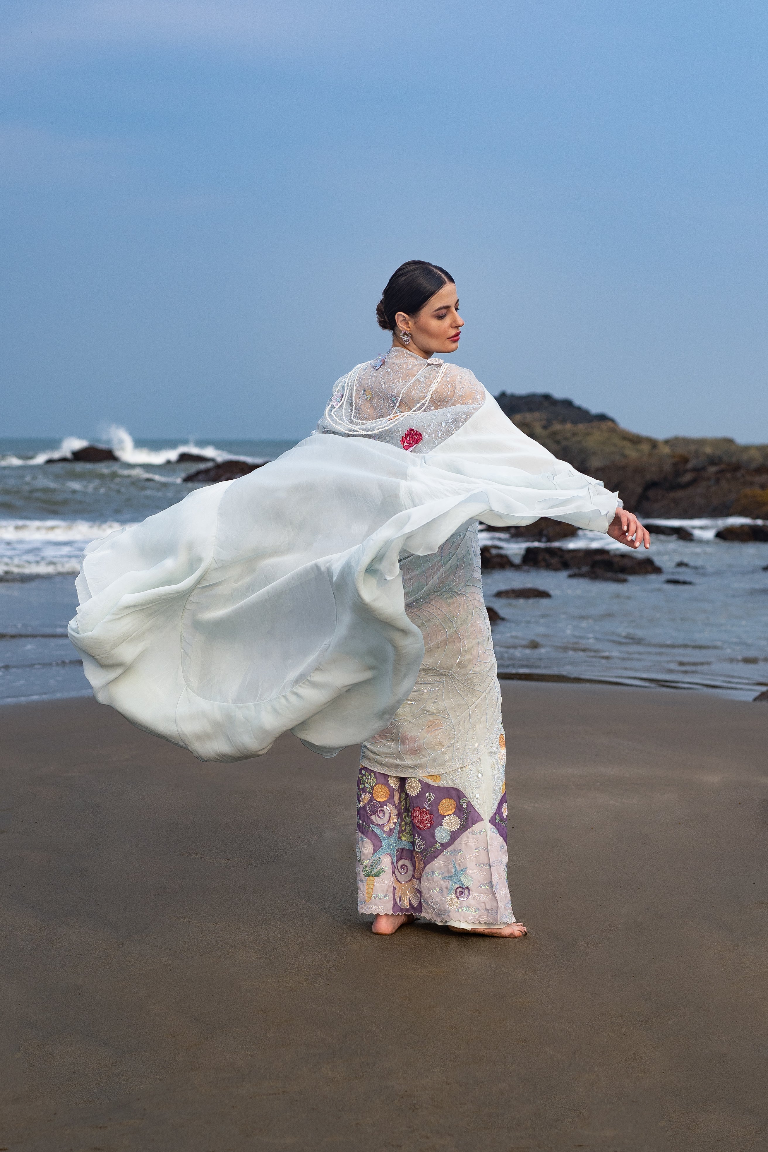 Mint Muse Ice Blue Draped Saree With Cape